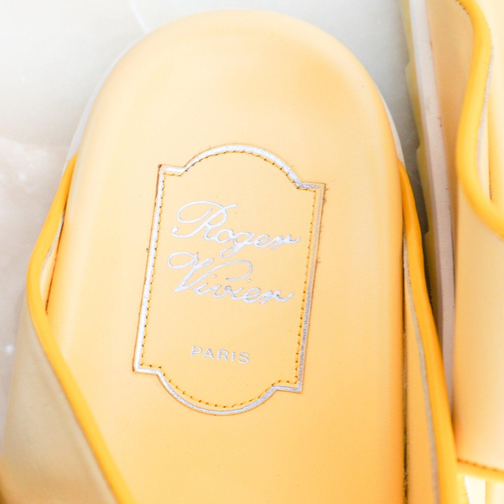 Roger Vivier Yellow Slidy Viv’ Crystal-Embellished Leather Sandals (RRP £1125) | Authentic Preloved - Reloved Again