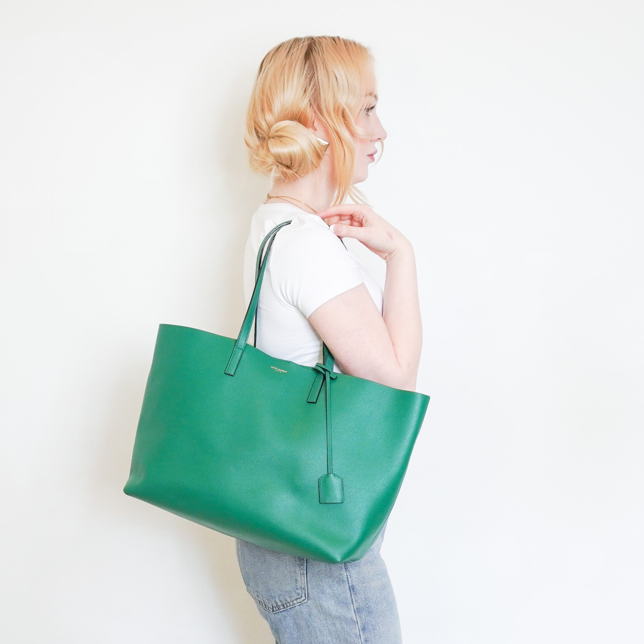 Saint Laurent East West Green shopping tote bag RRP £1115 | Authentic Preloved [final sale] - Reloved Again
