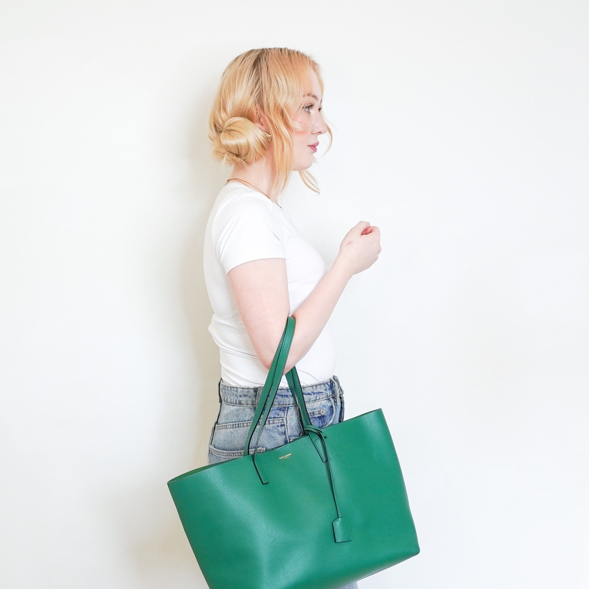 Saint Laurent East West Green shopping tote bag RRP £1115 | Authentic Preloved [final sale] - Reloved Again