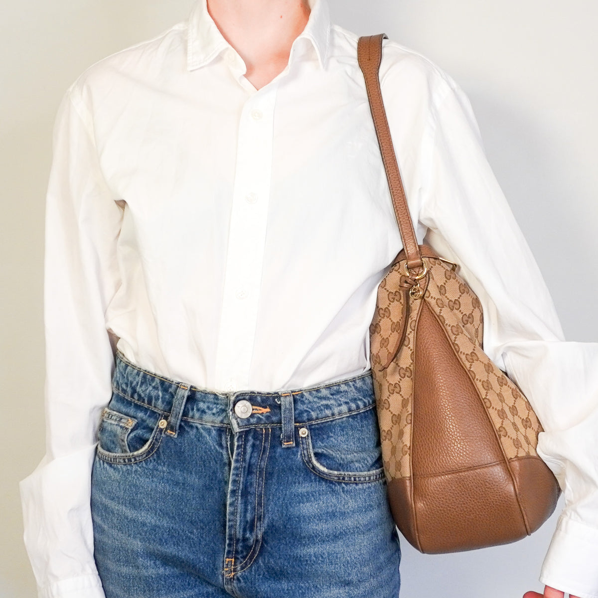 Gucci Large GG Monogram Canvas Brown Leather Hobo Bag (RRP £1500) | Authentic Preloved