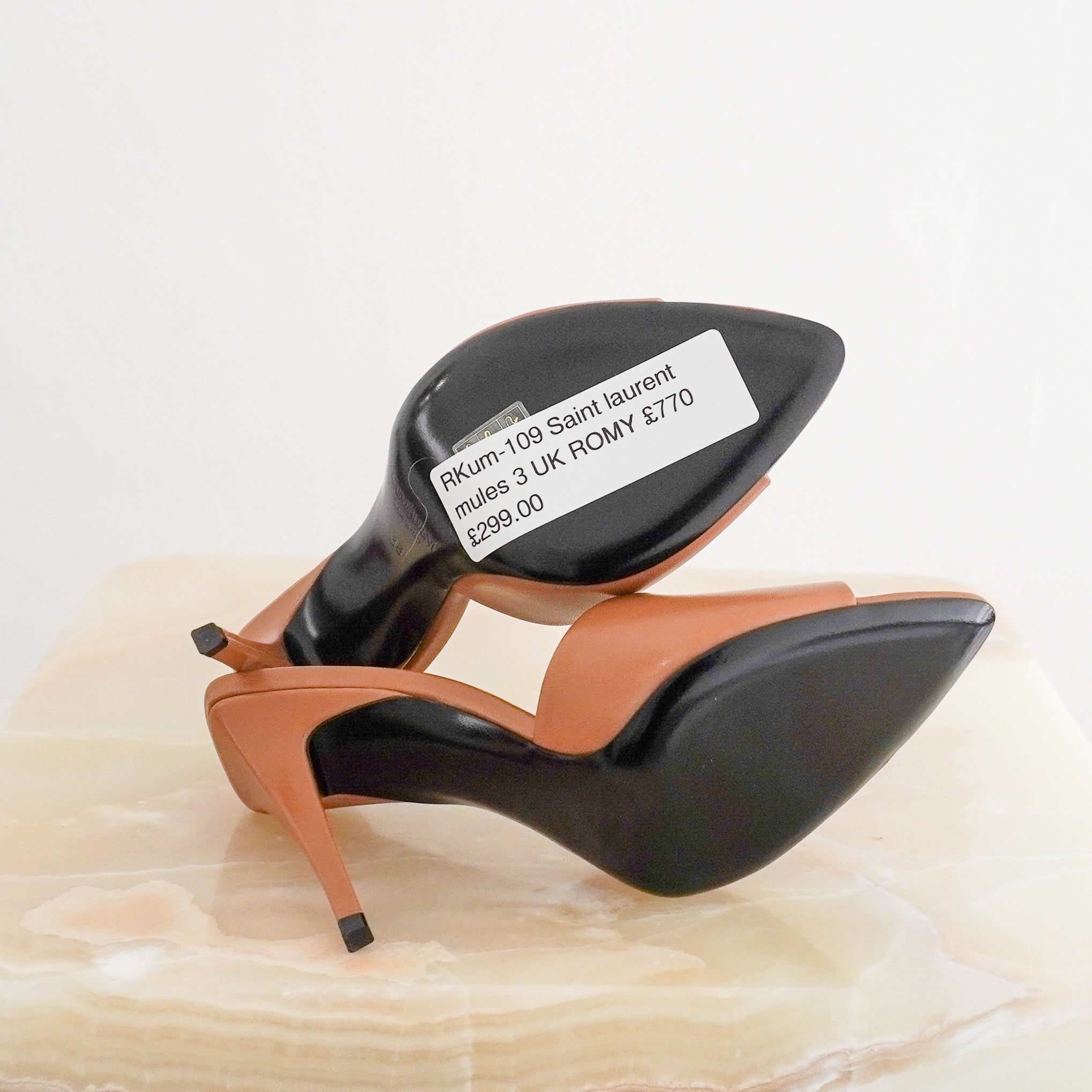 NEW Saint Laurent Romy Brown Leather Mules (RRP £770) | Authentic Preloved