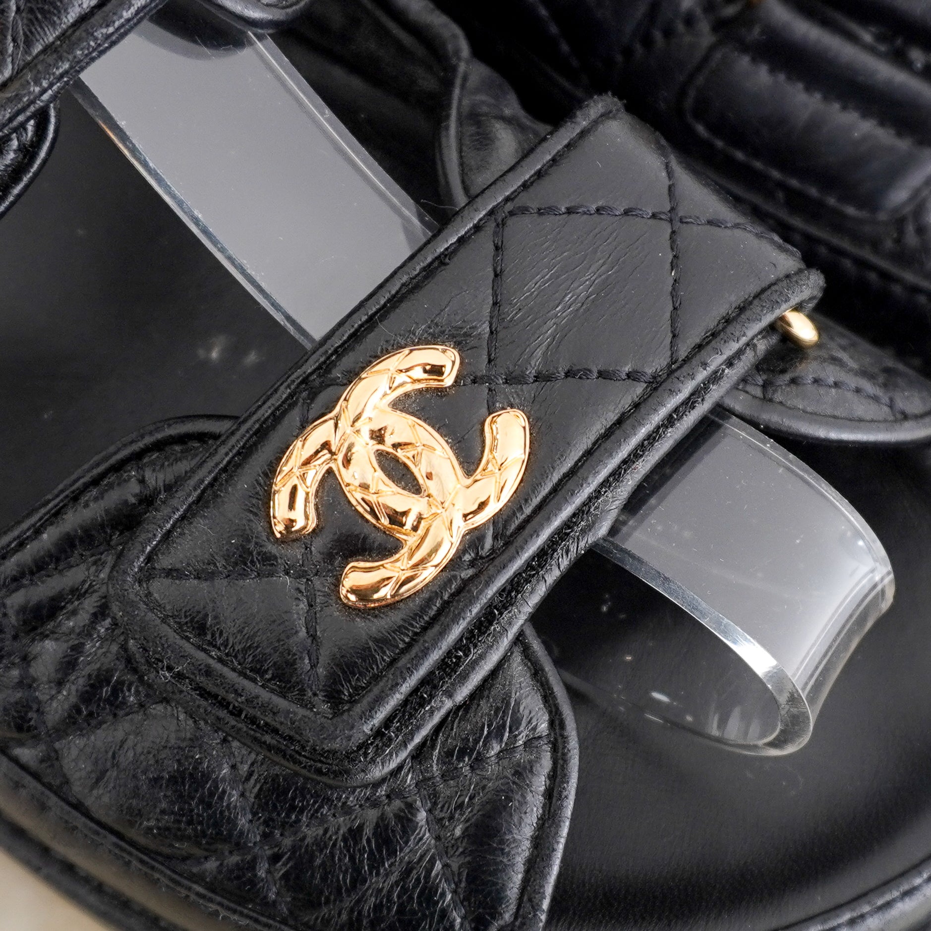 Chanel Black & Gold CC Quilted Leather Dad Sandals (RRP £1360) | Authentic Preloved