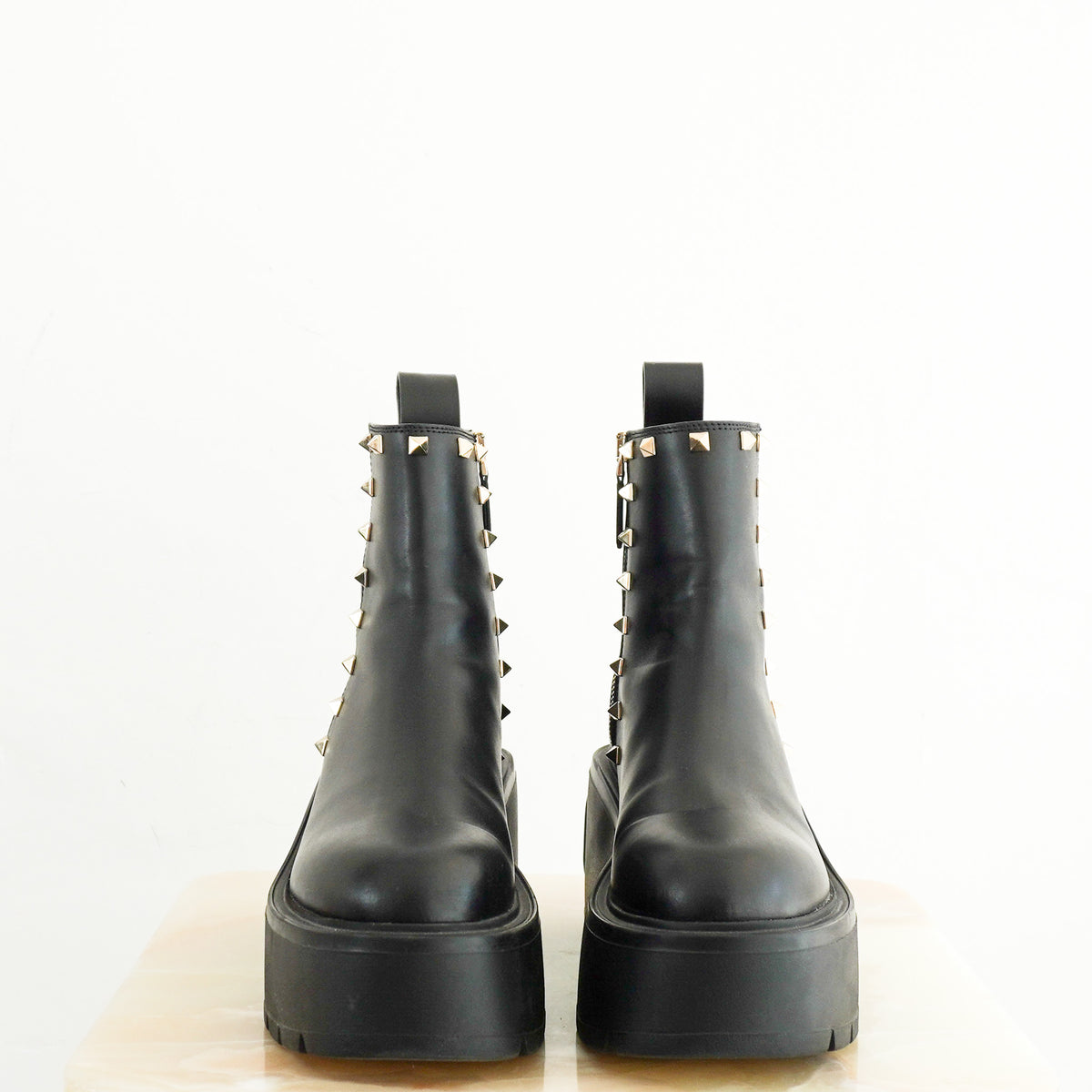 Valentino Garavani Black Leather Rockstud Platform Ankle Boots (RRP £890) | Authentic Preloved