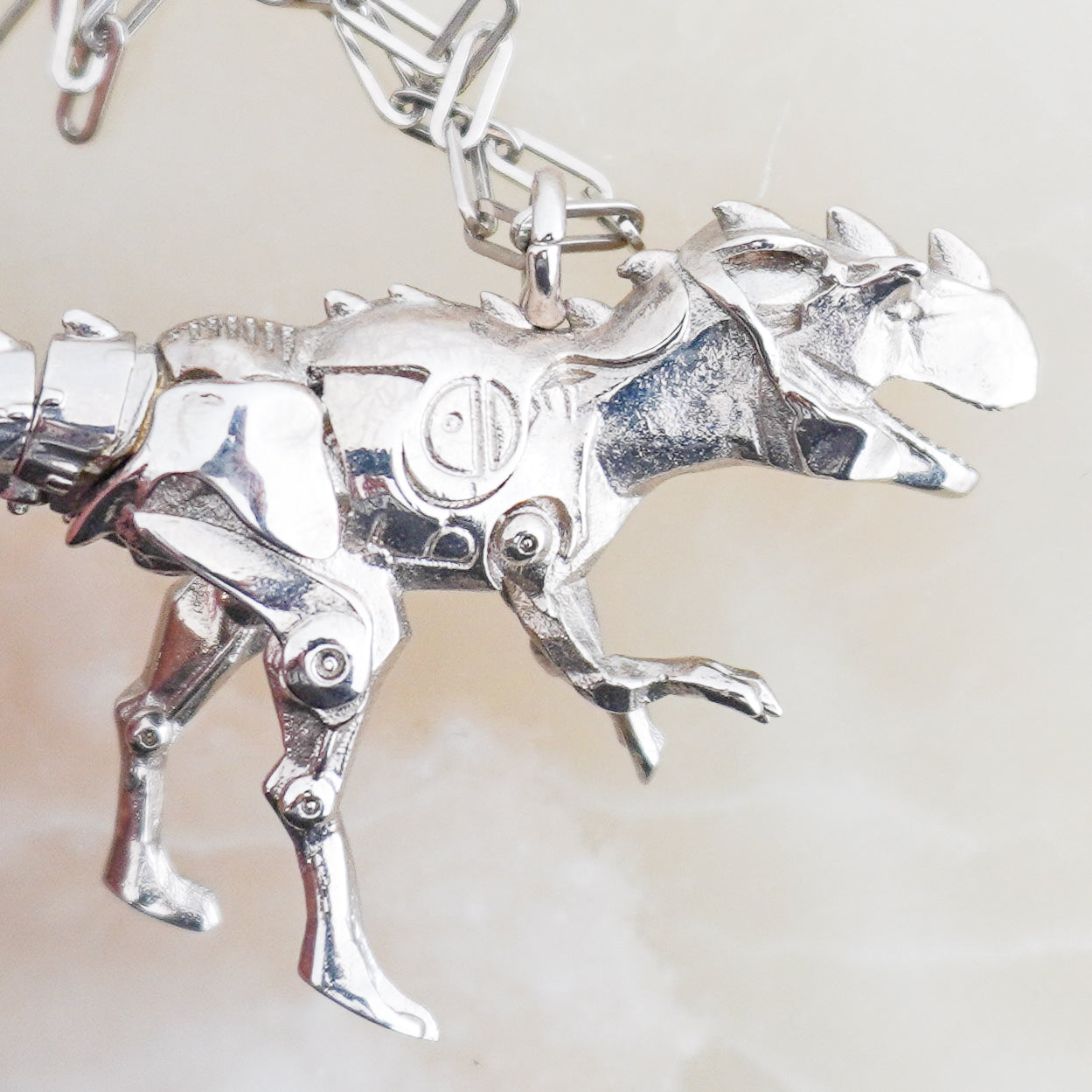 Dior Homme x Hajime Sorayama 2019 Robot Dinosaur Brass Necklace in Silver (RRP £760) | Authentic Preloved FINAL SALE