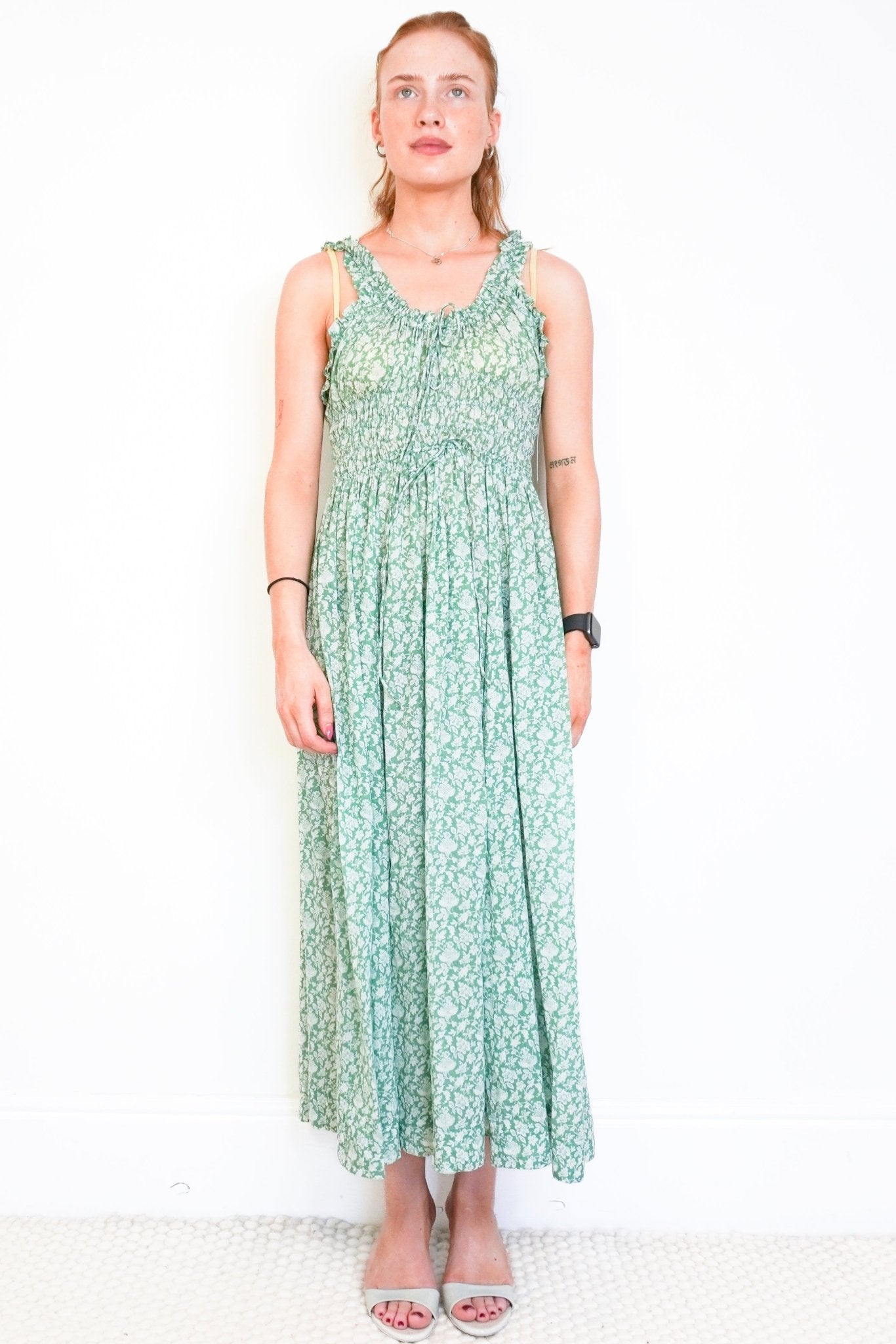 DÔEN Green Emmaretta Peridot Tea Floral Dress (RRP £225) | Authentic Preloved - Reloved Again