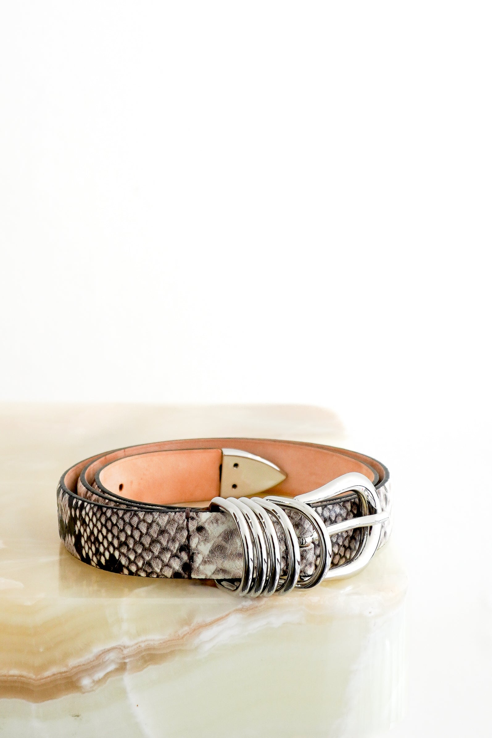 Déhanche Hollyhock Black Viper Leather Belt with Silver Hardware front photo chelsea london