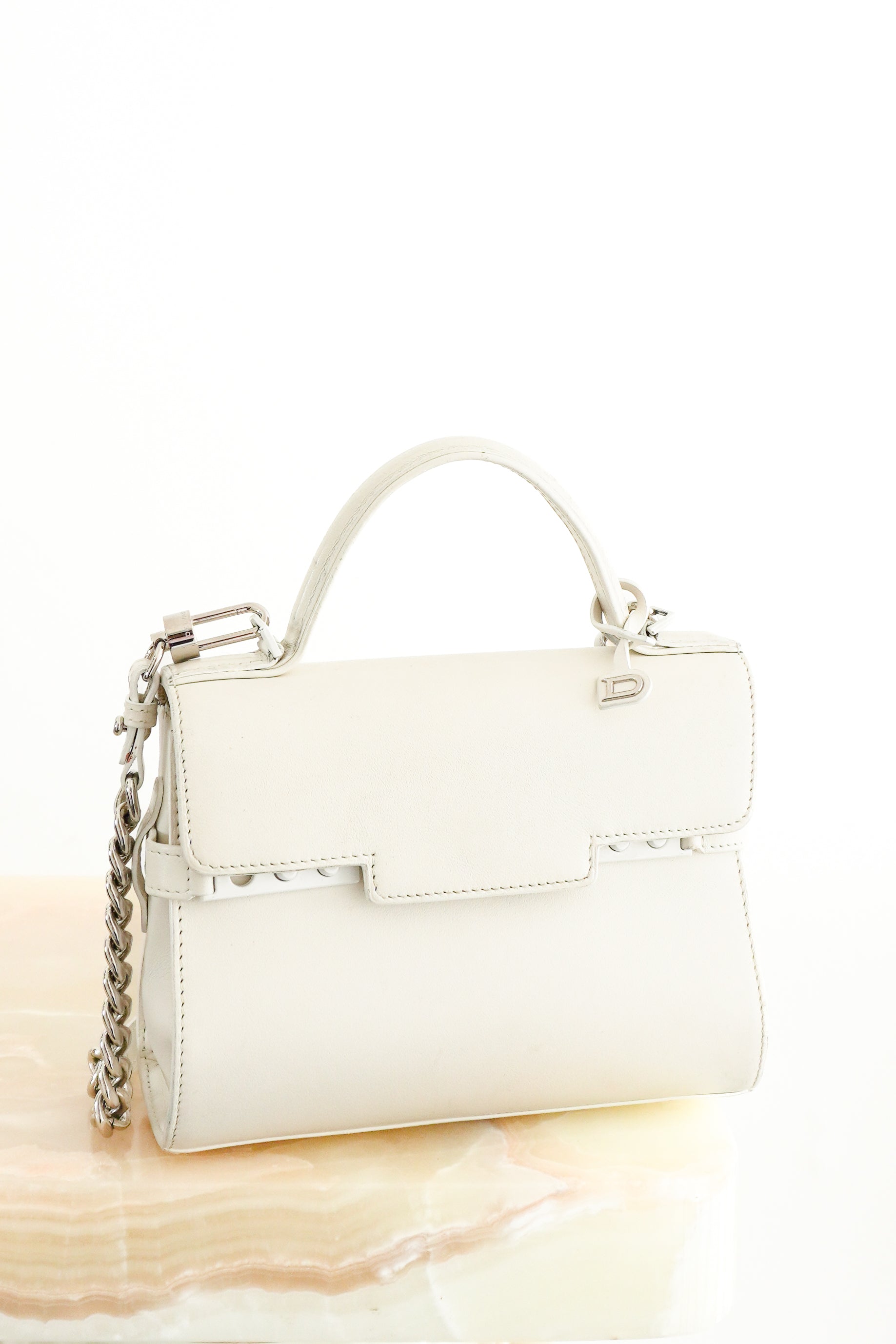 Delvaux Vintage Tempête PM Bag in Ivory & Palladium Hardware front photo chelsea london
