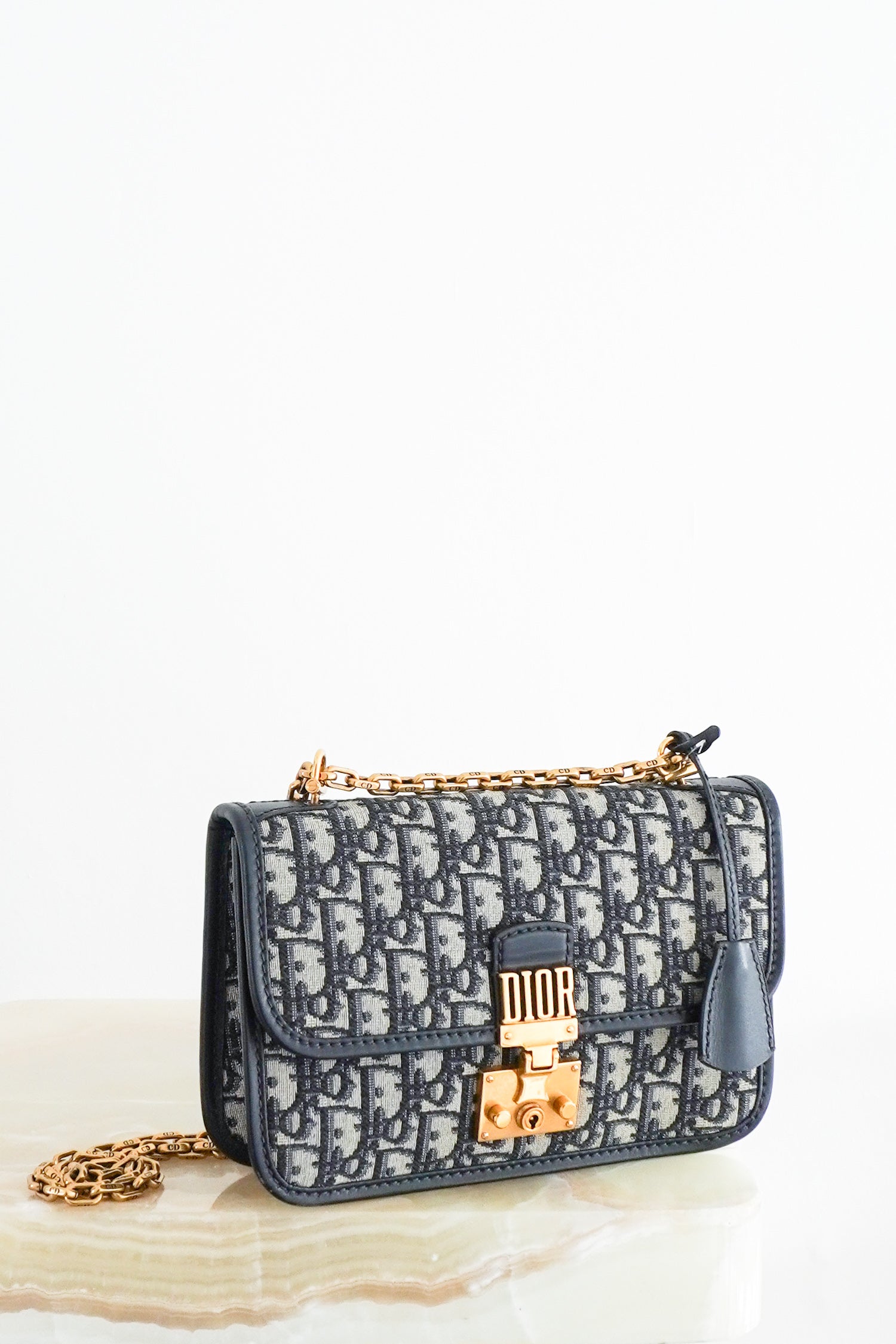 Dior-Blue-Oblique-Canvas-Dioraddict-Medium-Flap-Bag-front-picture-Chelsea-London