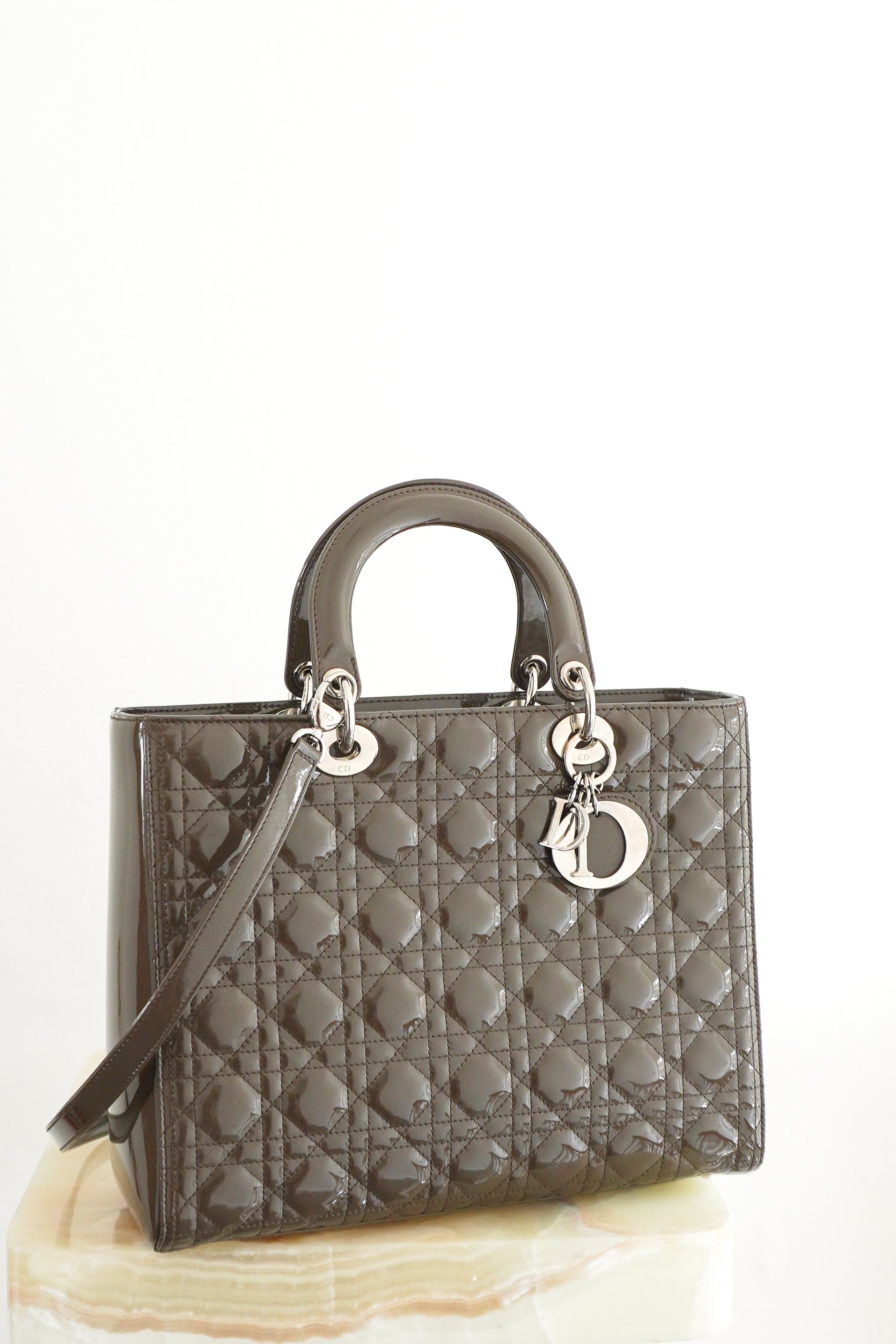 Dior-Patent-Cannage-Large-Lady-Dior-in-Grey-front-picture-Chelsea-London

