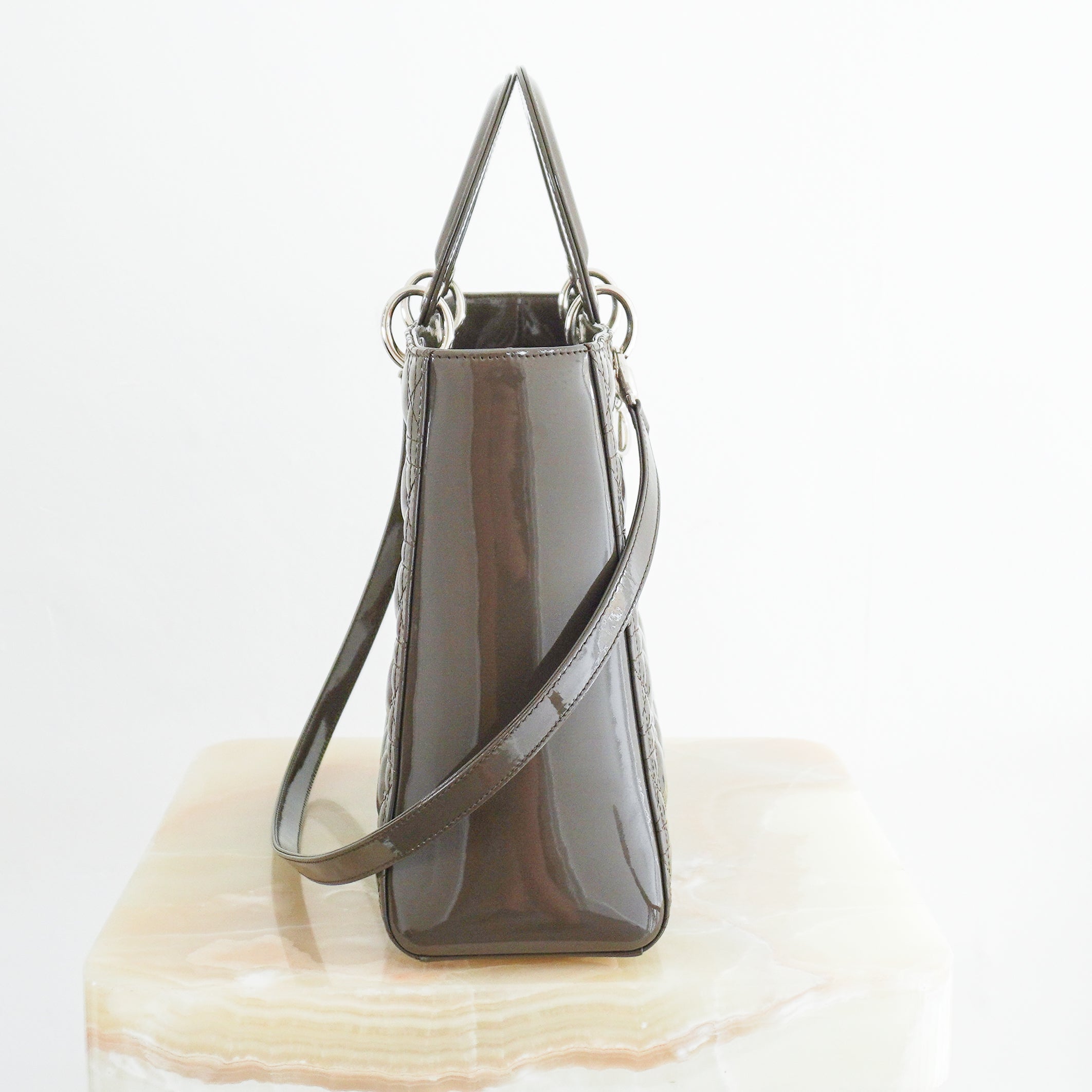 Dior-Patent-Cannage-Large-Lady-Dior-in-Grey-side-picture-Chelsea-London
