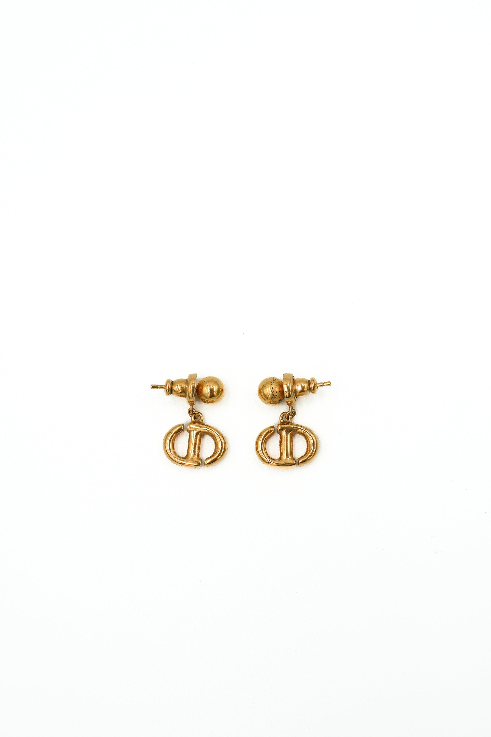 Dior CD Drop Earrings in Gold-Tone Metal front photo chelsea london