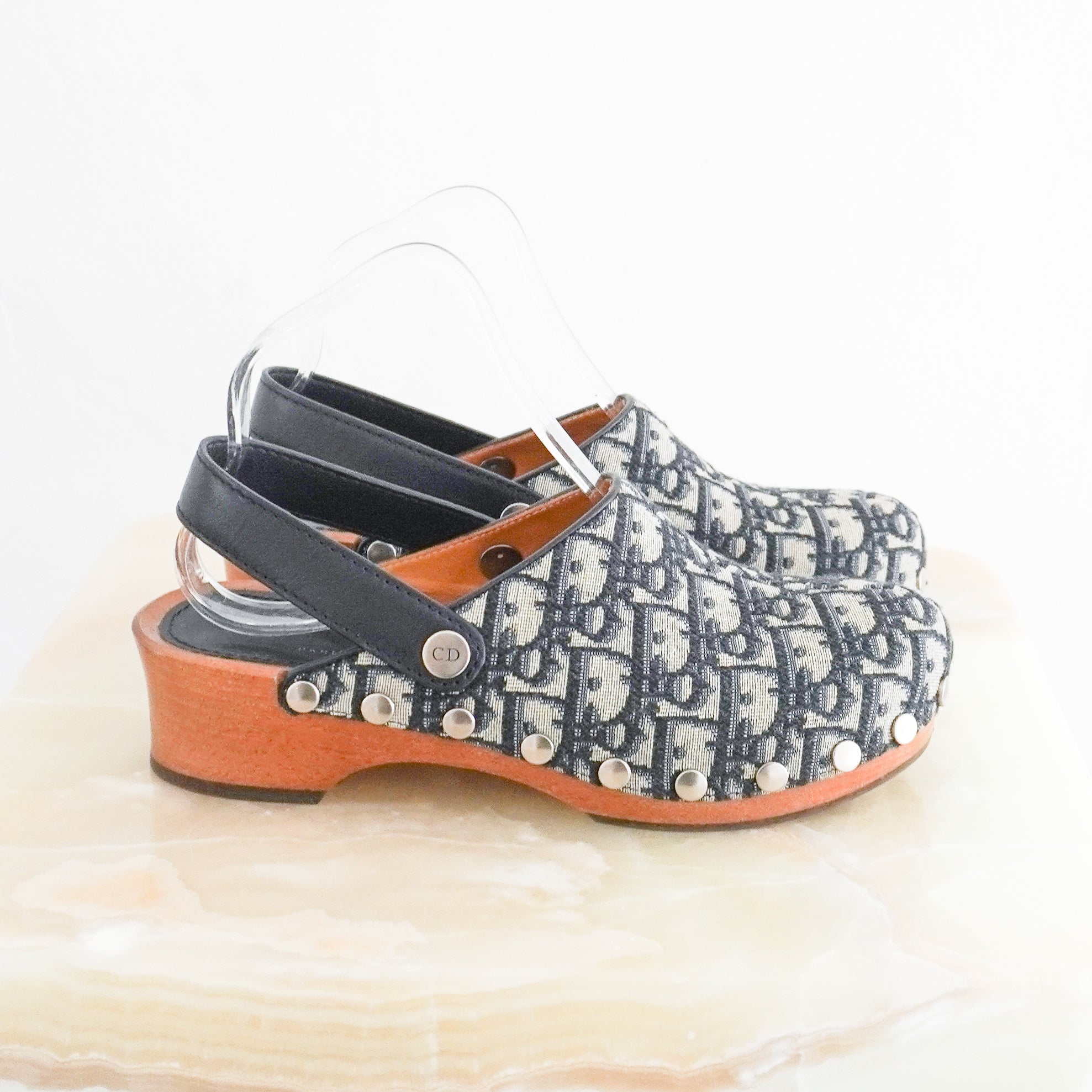 Dior Deep Blue Diorquake Clogs in Canvas Oblique side photo chelsea london