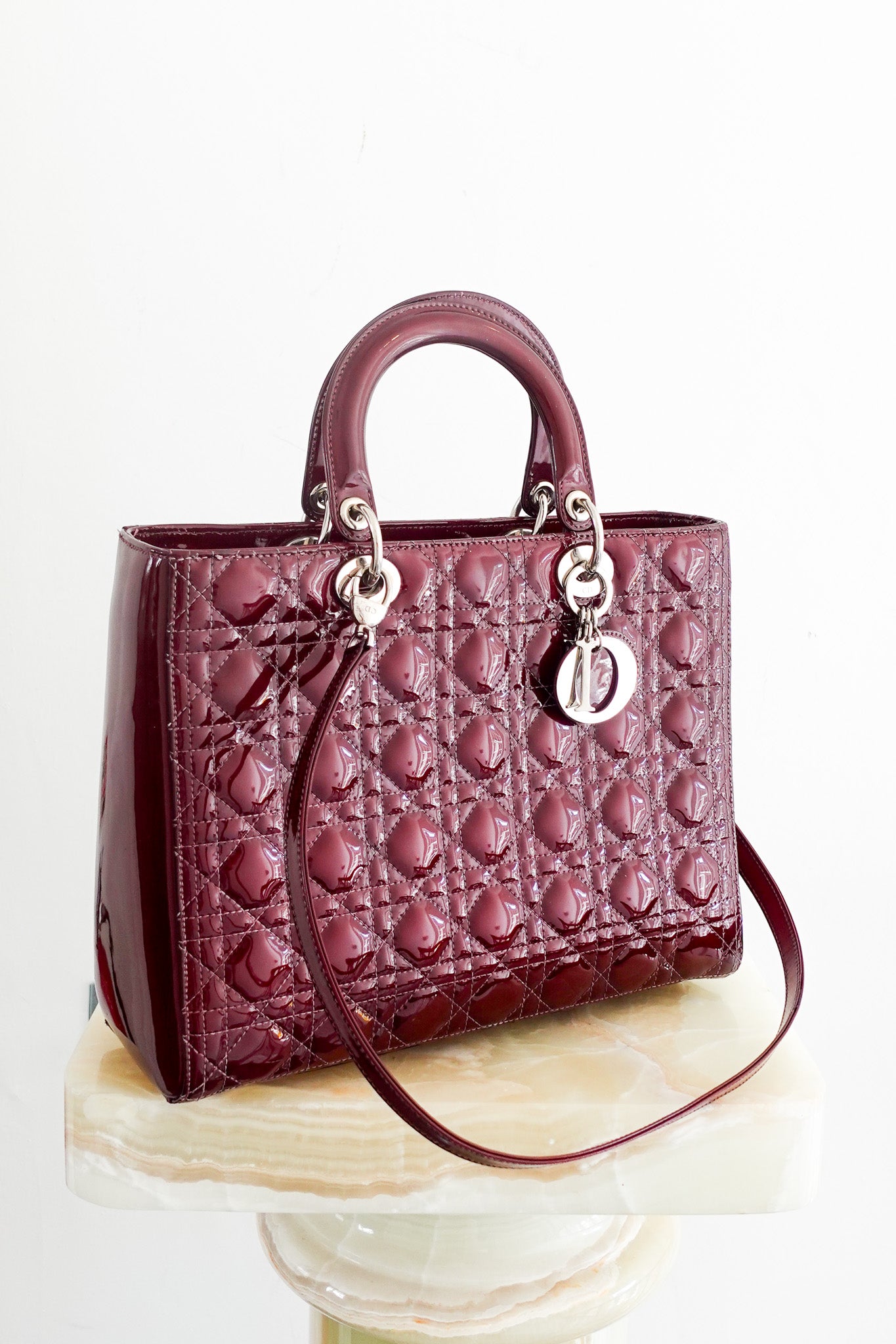 Dior Large Burgundy Patent Leather Lady Bag RRP £3300 | Authentic Preloved