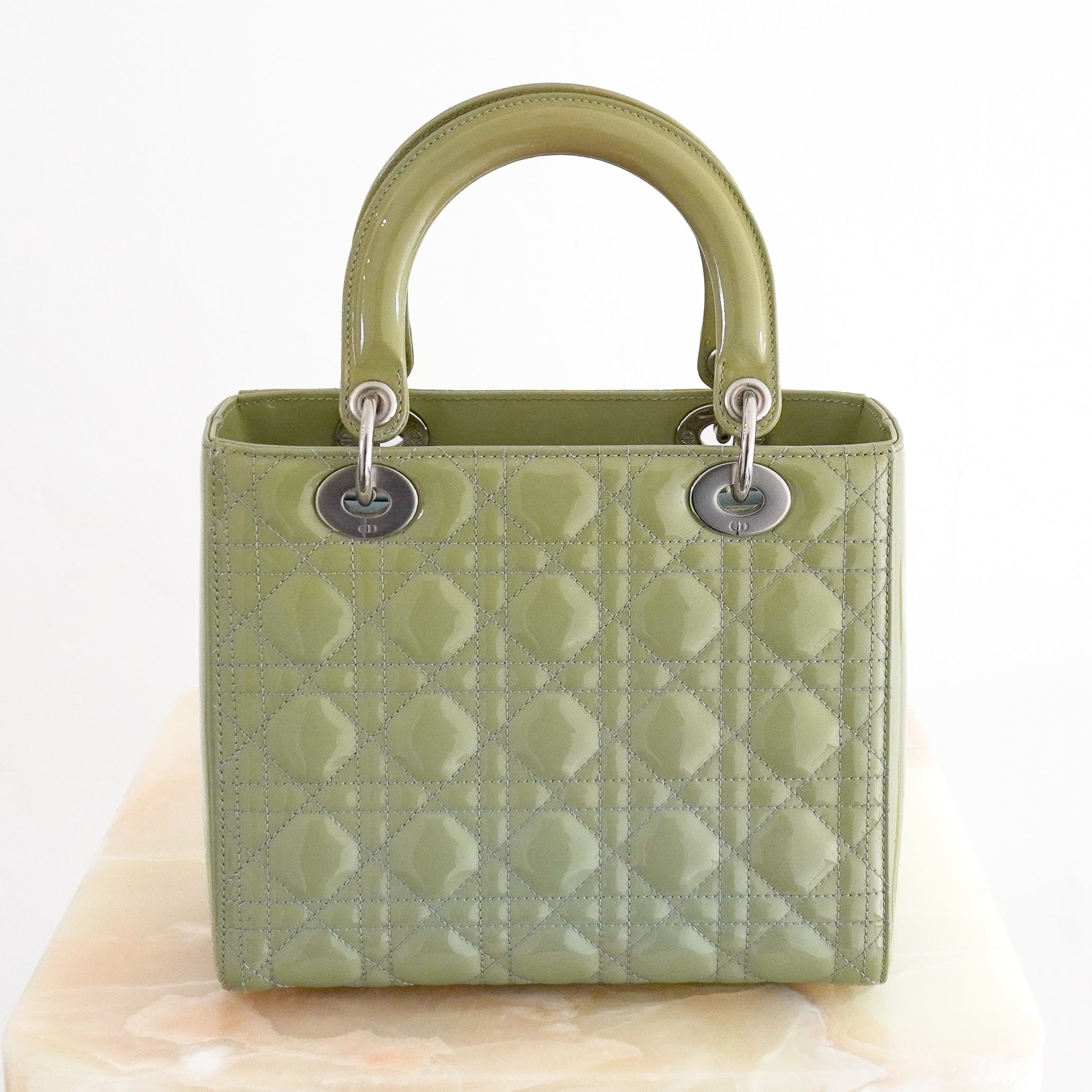 Dior Medium Lady Dior Bag Light Mint Green Patent Cannage Calfskin back photo chelsea london