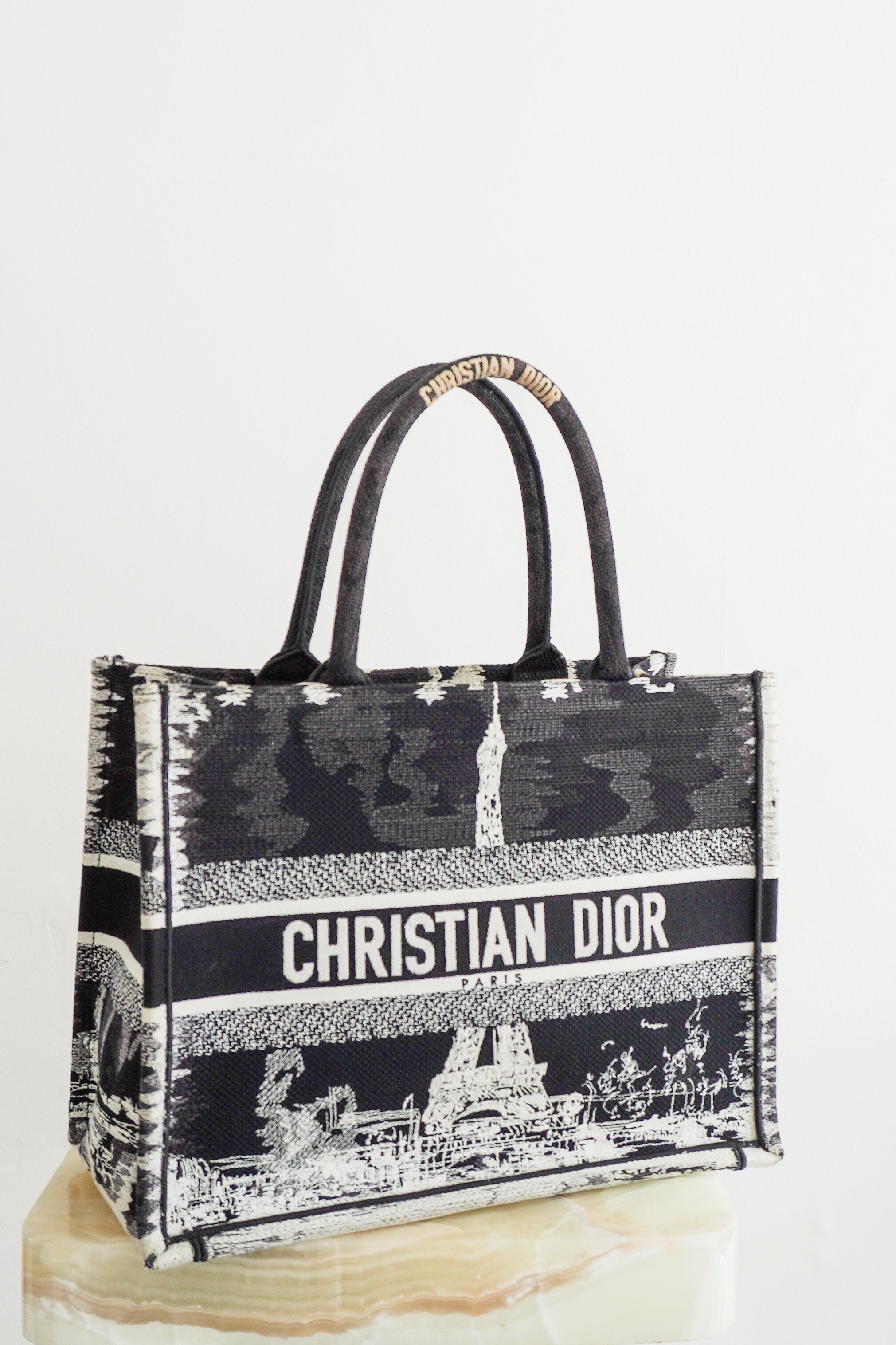 Dior Paris Medium Book Tote in Black & White Embroidery front photo