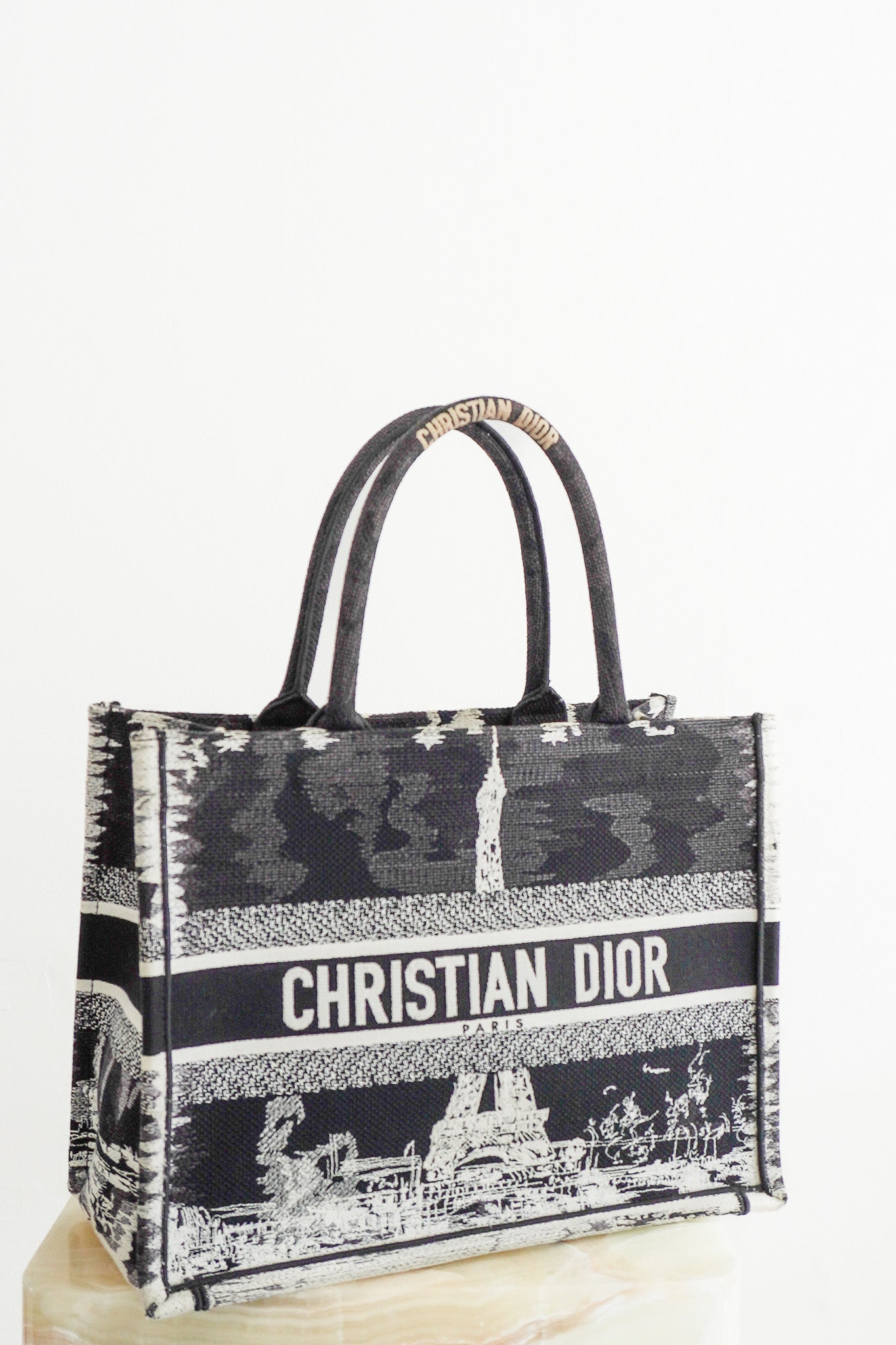 Dior Paris Medium Book Tote in Black & White Embroidery (RRP £2500) | Authentic Preloved - Reloved Again
