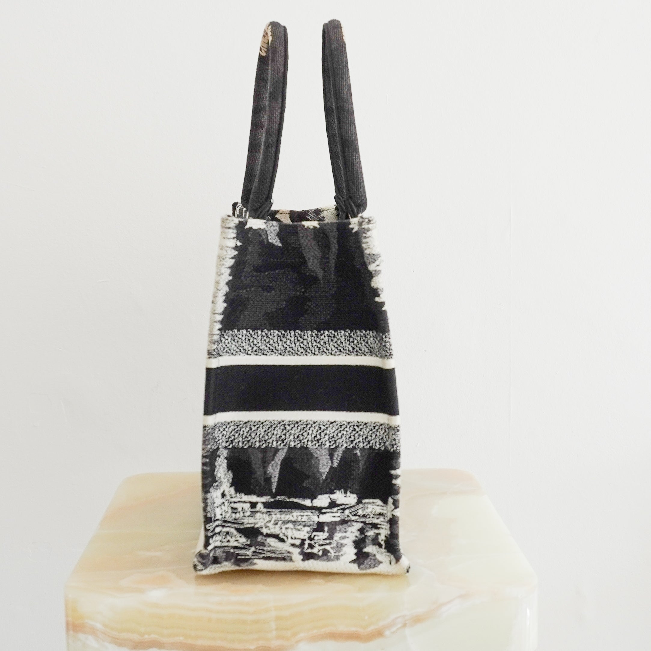 Dior Paris Medium Book Tote in Black & White Embroidery side photo