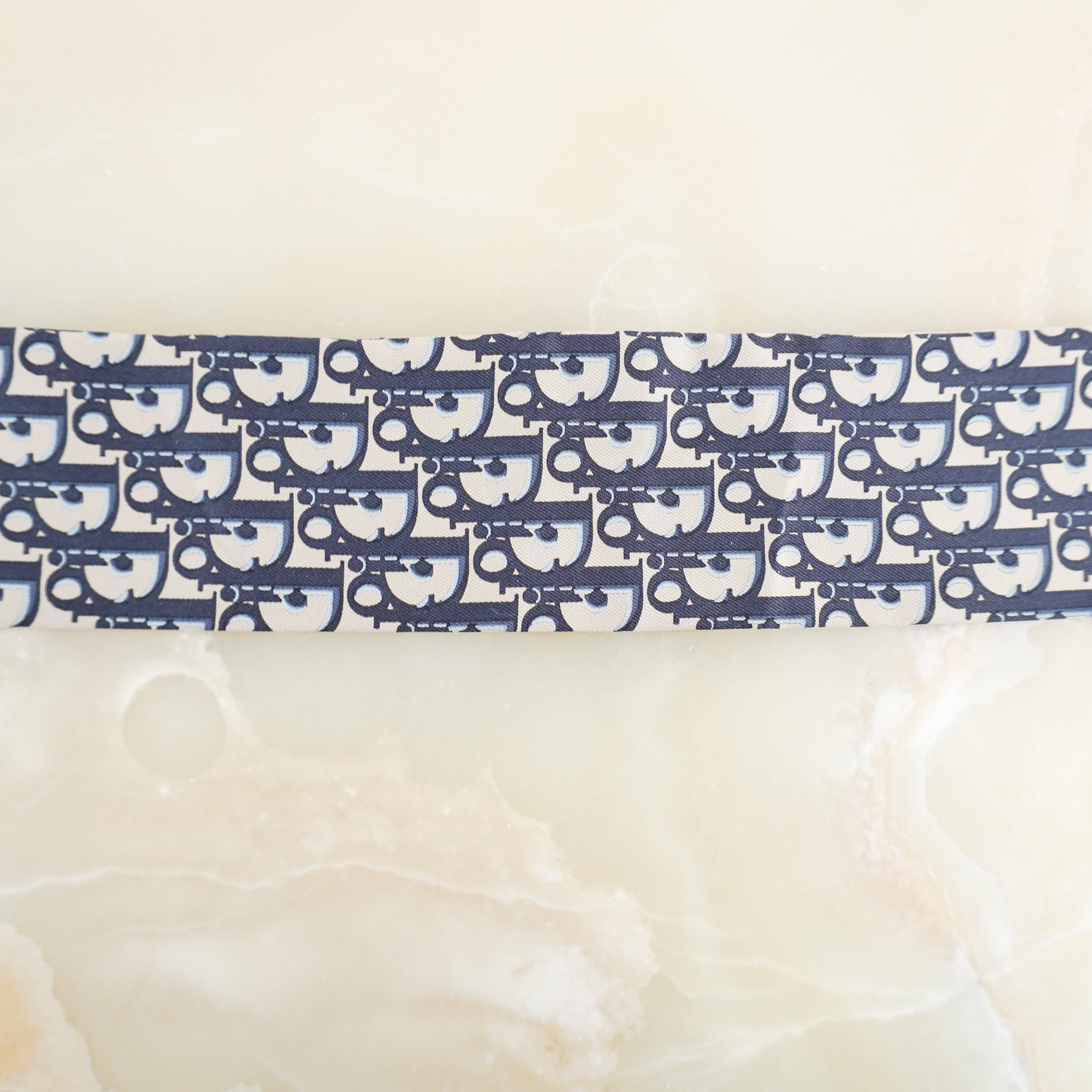 Dior Étoile Navy Blue & Beige Silk Mitzah Scarf front photo chelsea london