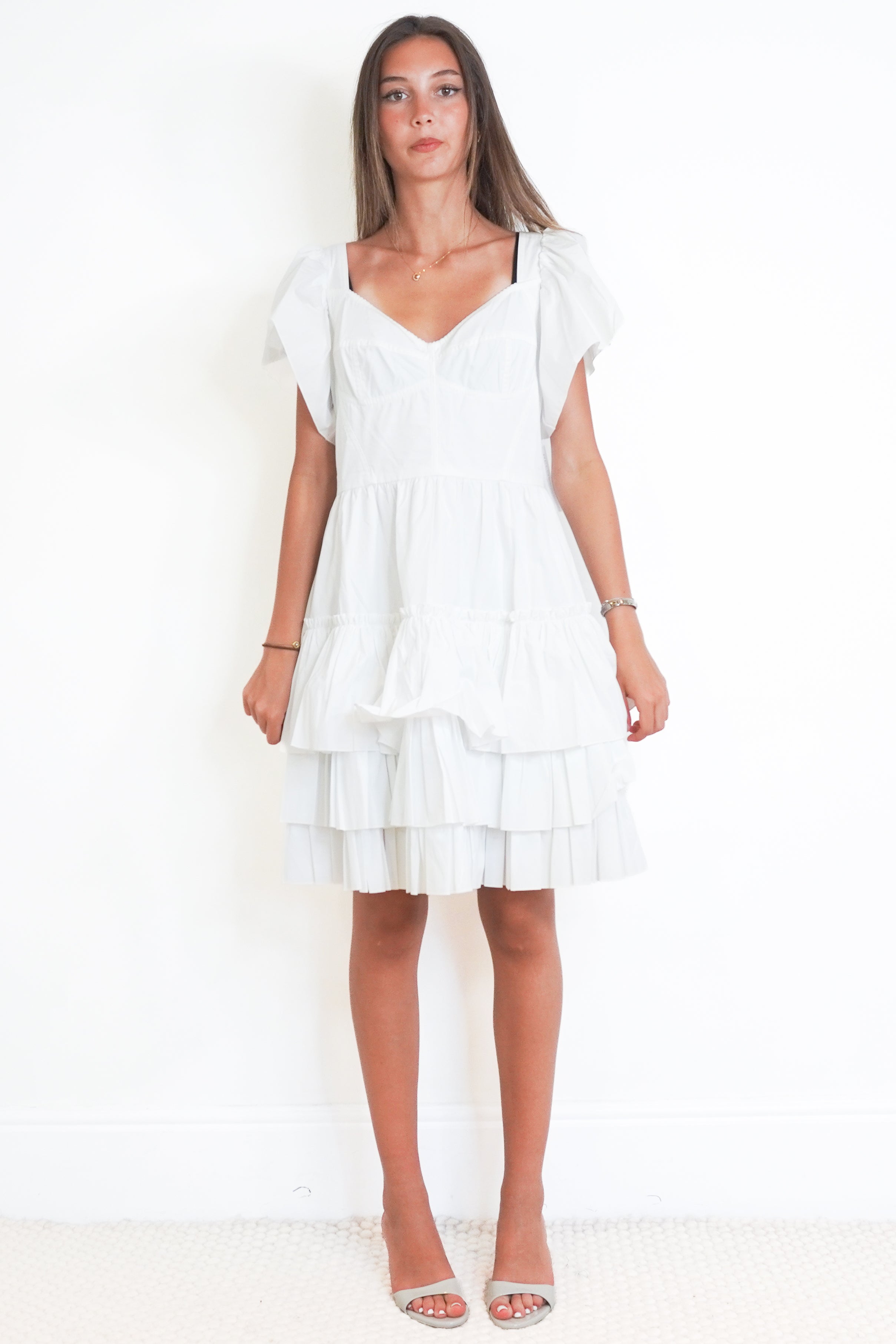 Dolce & Gabbana White Cotton Ruffle Mini Dress front photo chelsea london