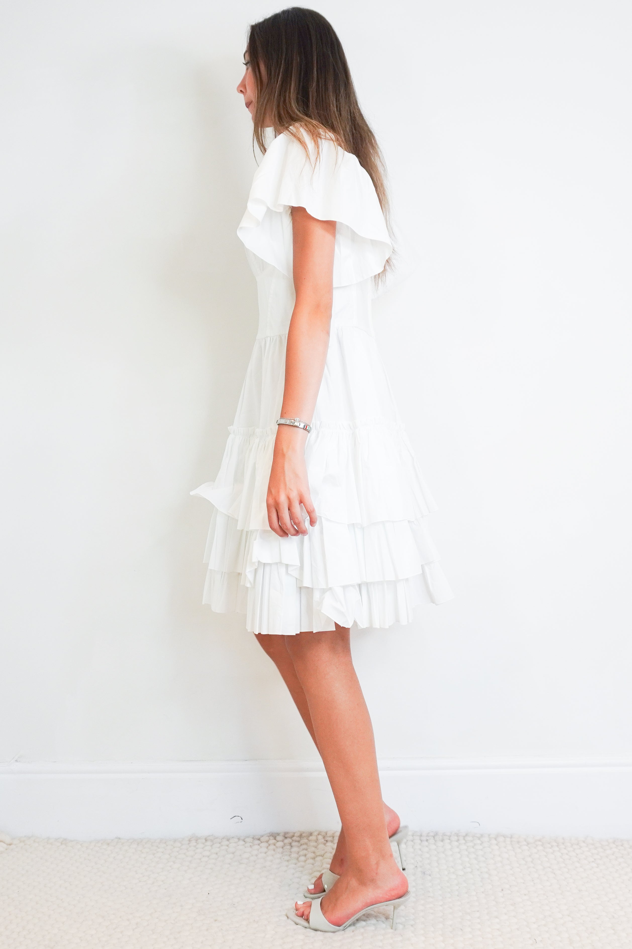 Dolce & Gabbana White Cotton Ruffle Mini Dress side photo chelsea london