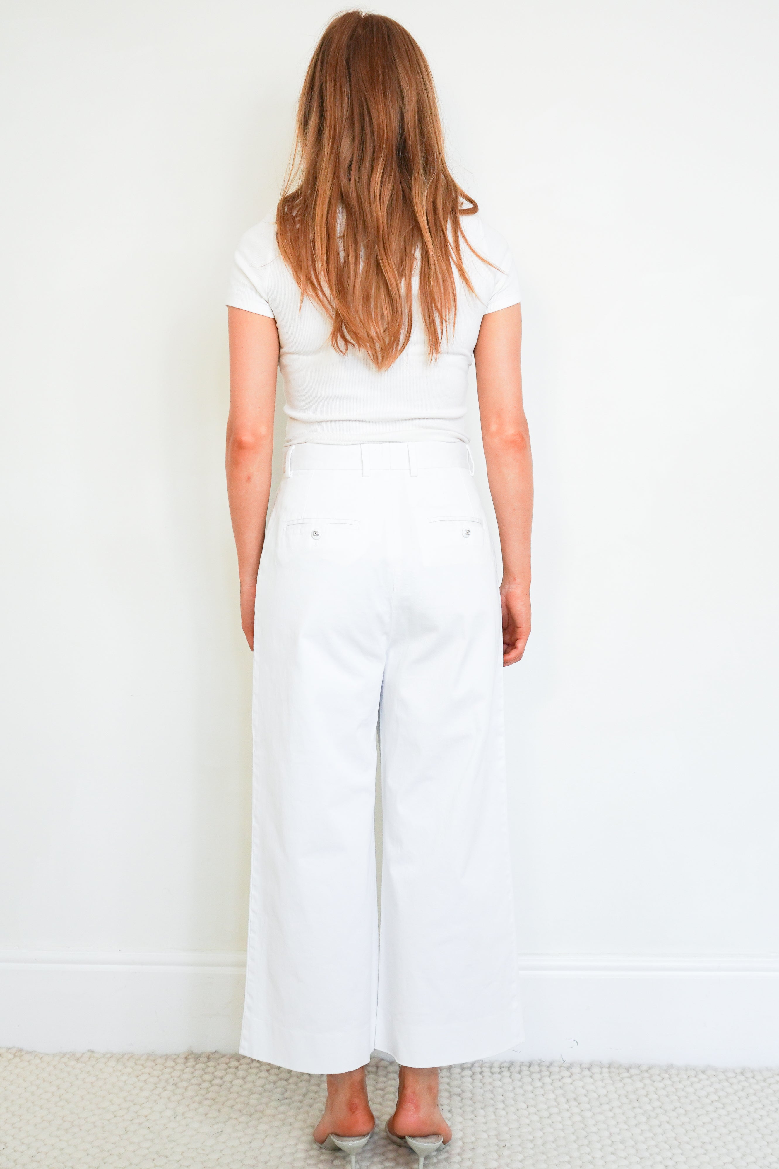 Dolce &amp; Gabbana White Cotton Wide Leg Trousers back photo chelsea london