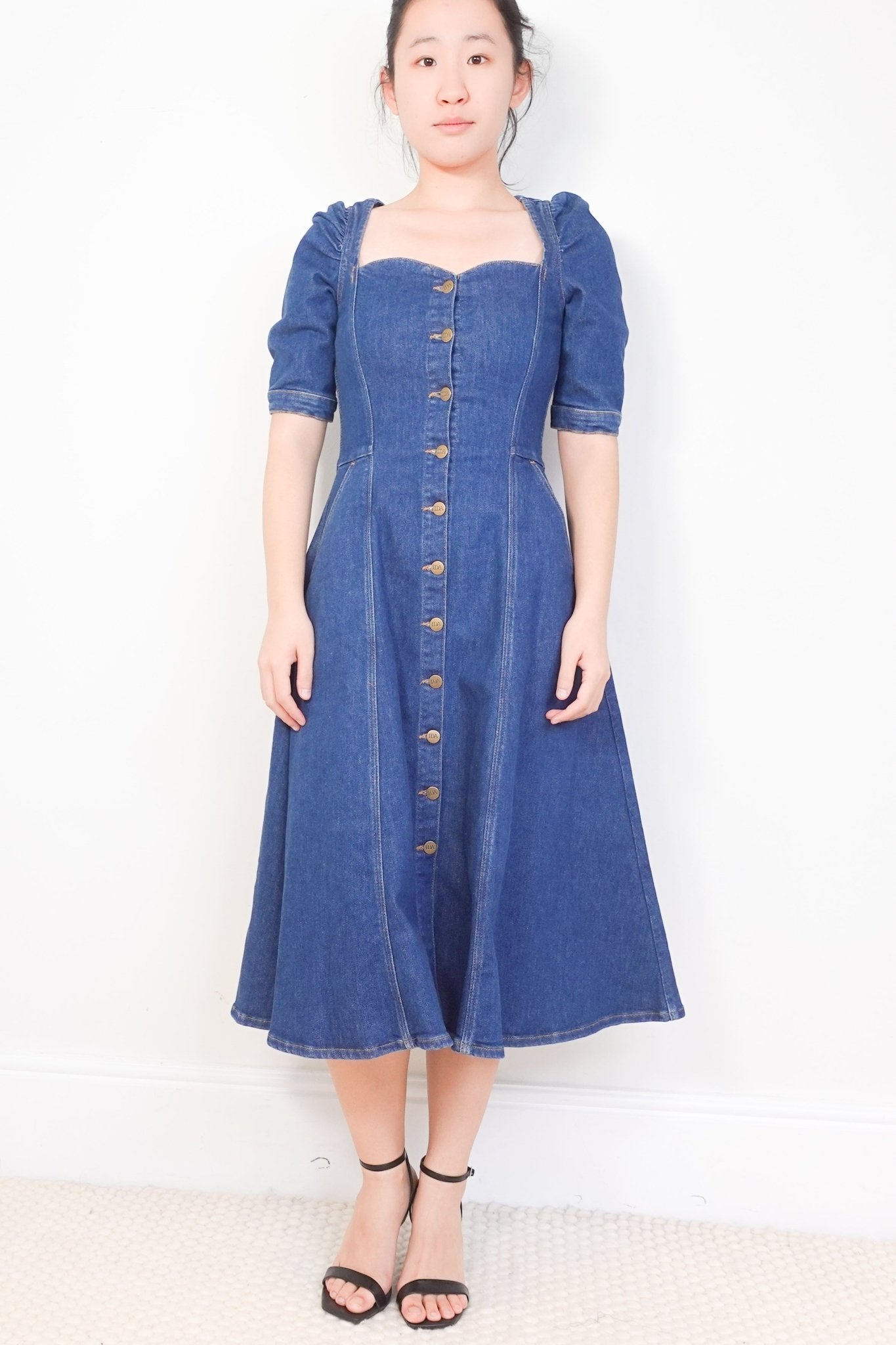 Donna Ida Blue Denim Elena Princess Cut Midi Dress RRP £345 | Authentic Preloved - Reloved Again