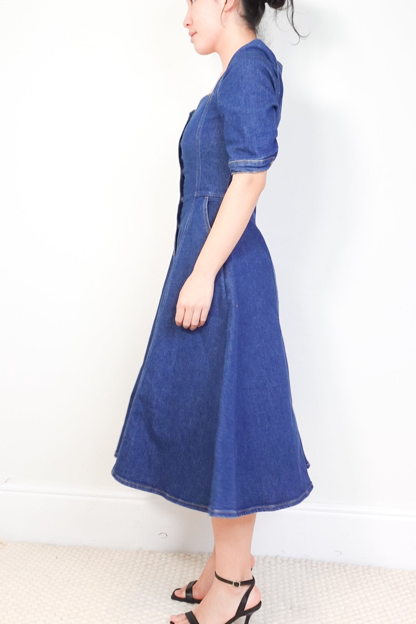 Donna Ida Blue Denim Elena Princess Cut Midi Dress RRP £345 | Authentic Preloved - Reloved Again