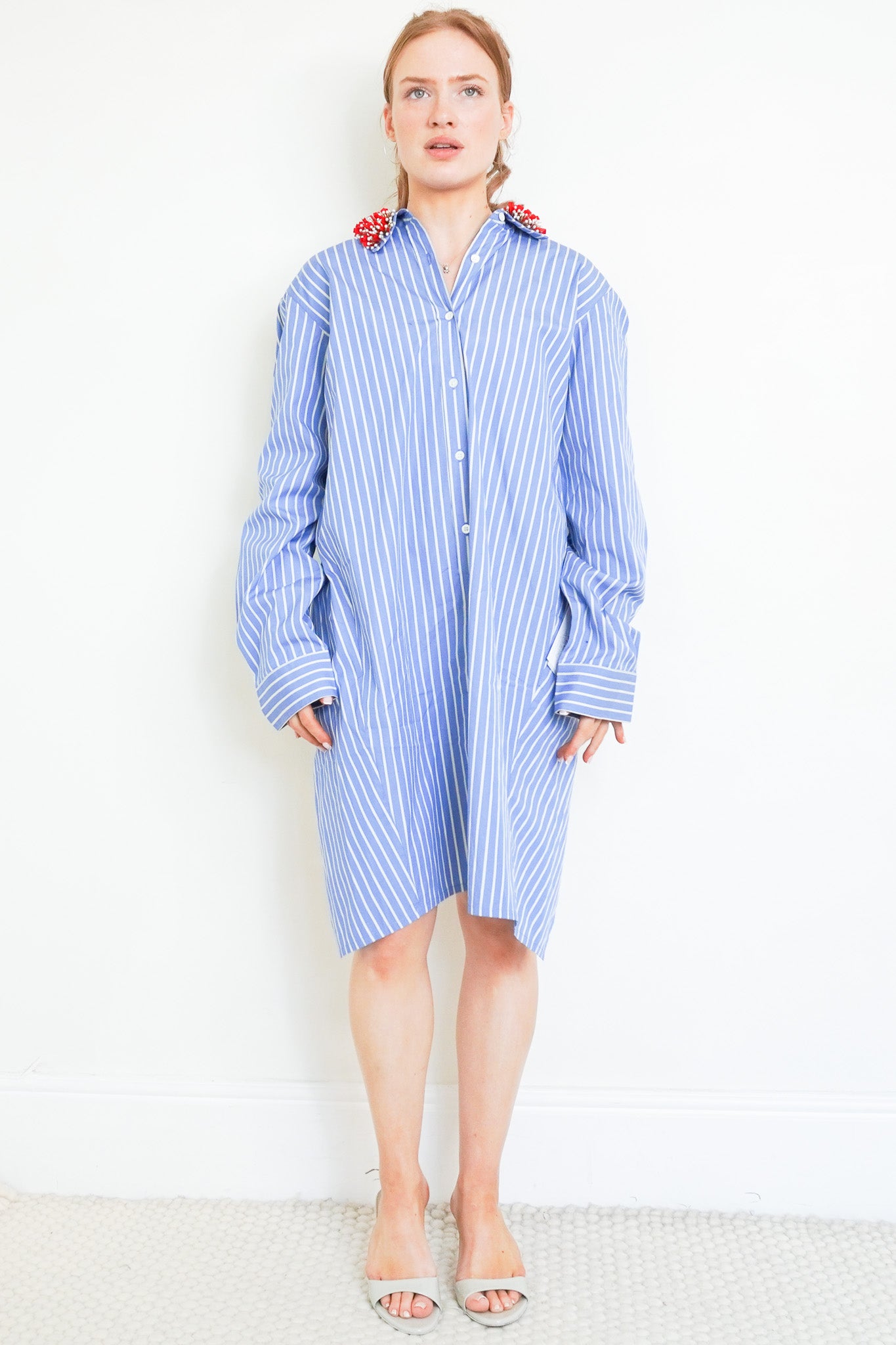 Dries-Van-Noten-Shirt-Dress-in-Blue-Stripe-Front-Picture-Chelsea-London