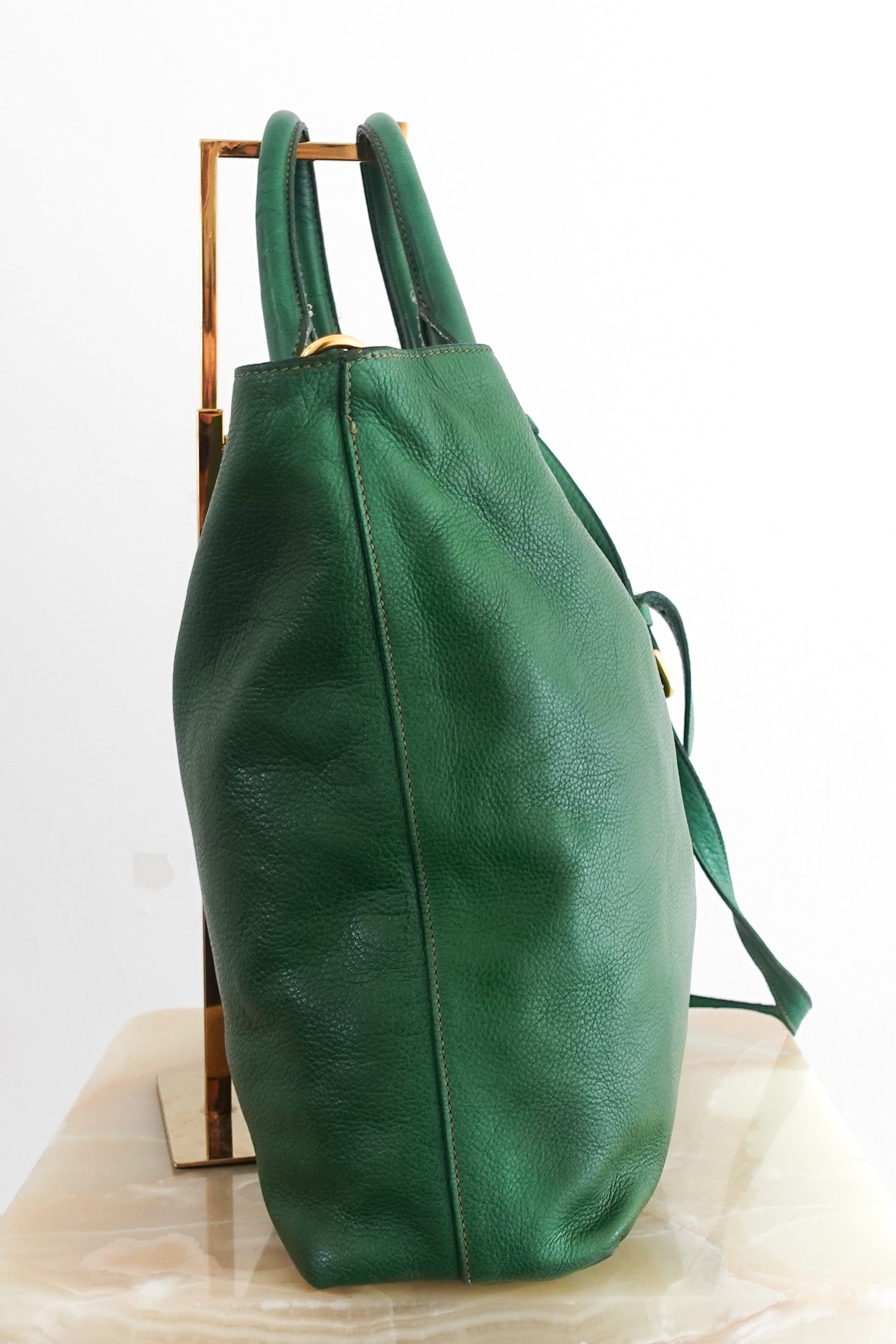 Green grained leather tote RRP £1200