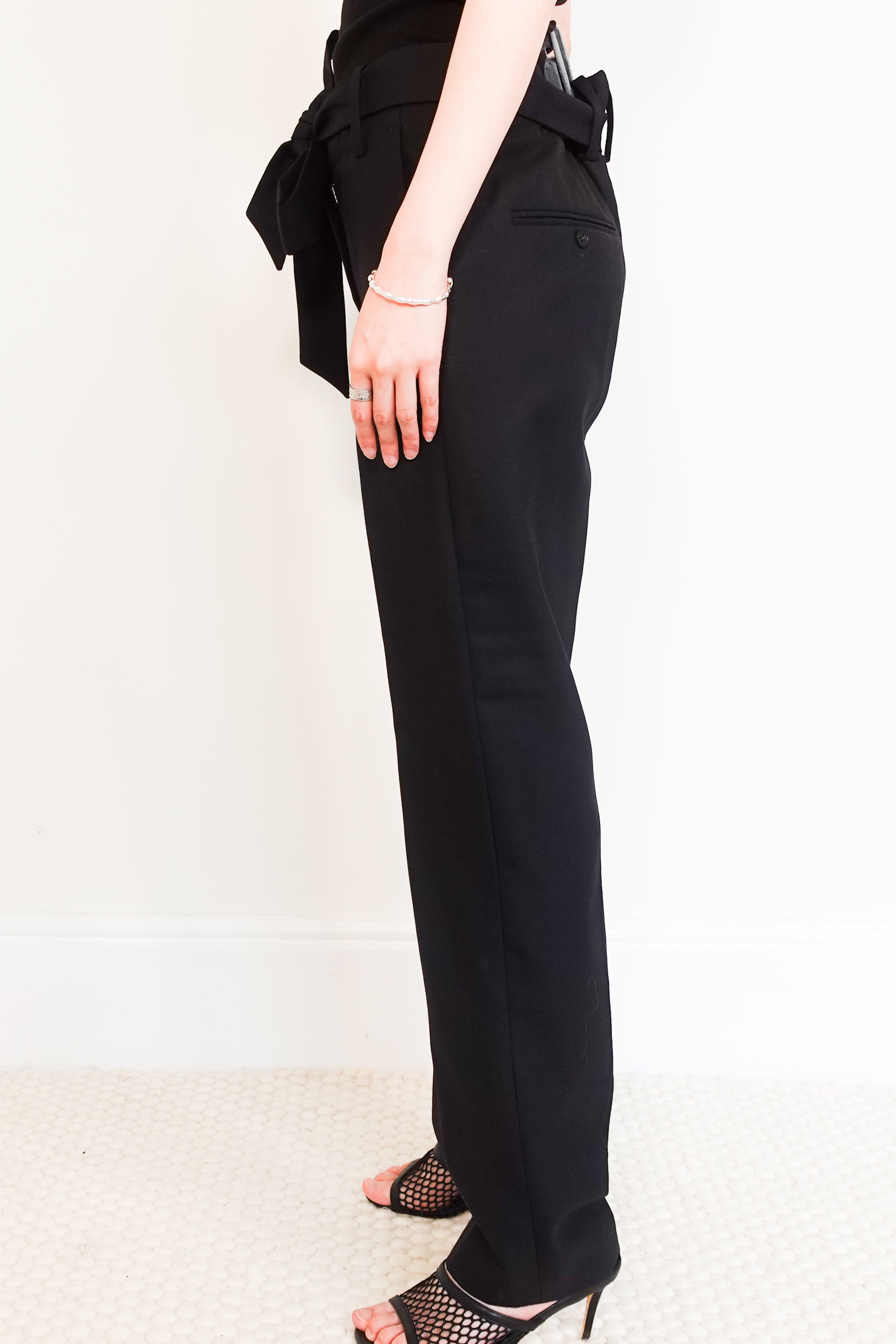 High waisted belted wool trousers RRP £550