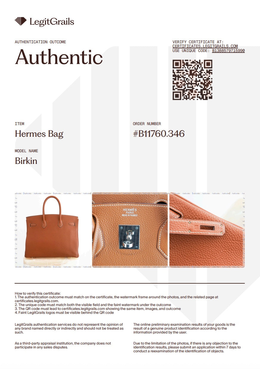 Hermès Birkin 35 Retourne in Gold Togo Leather with Palladium Hardware | Authentic Preloved