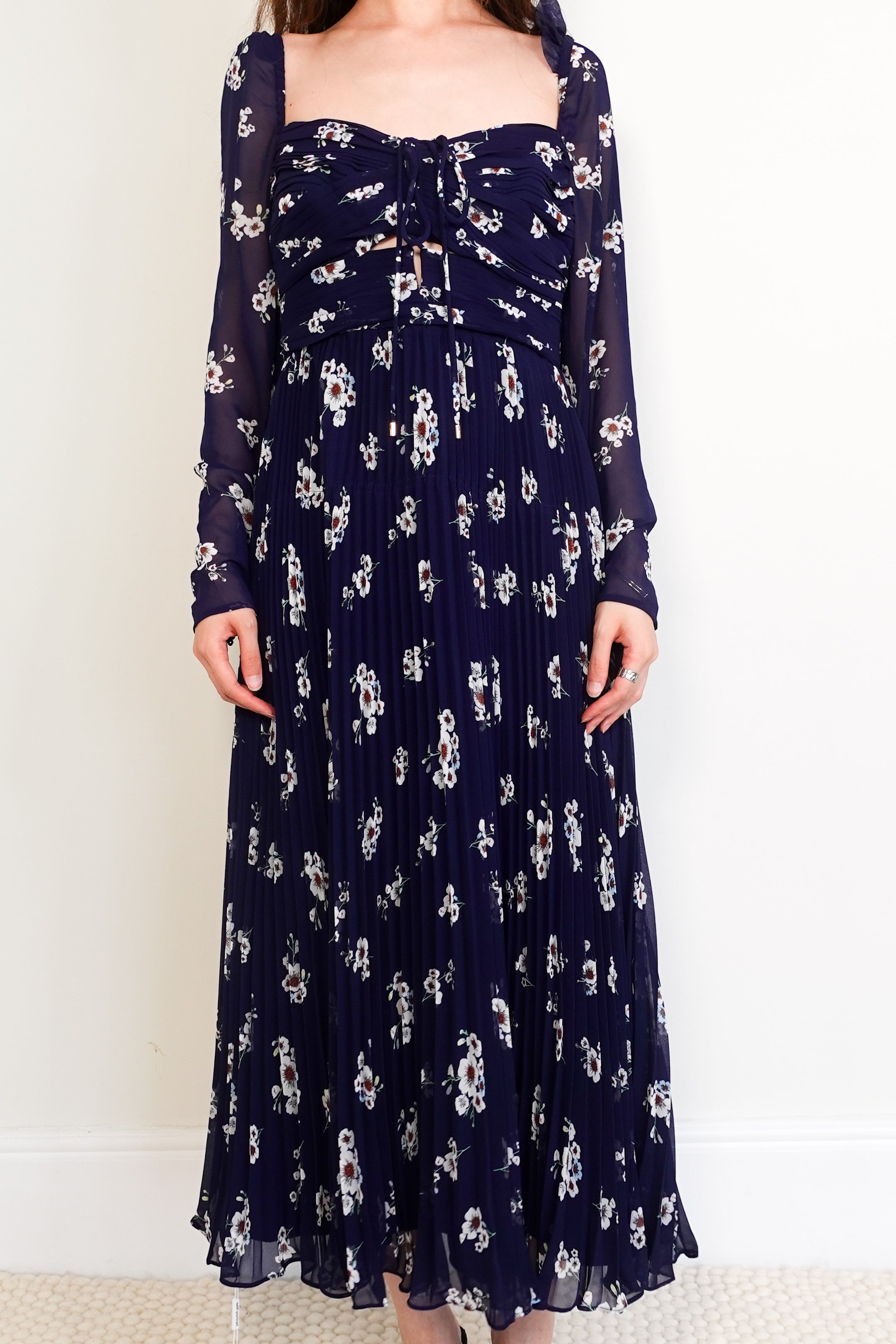 Navy blue floral midi pansy dress RRP £400 FINAL SALE