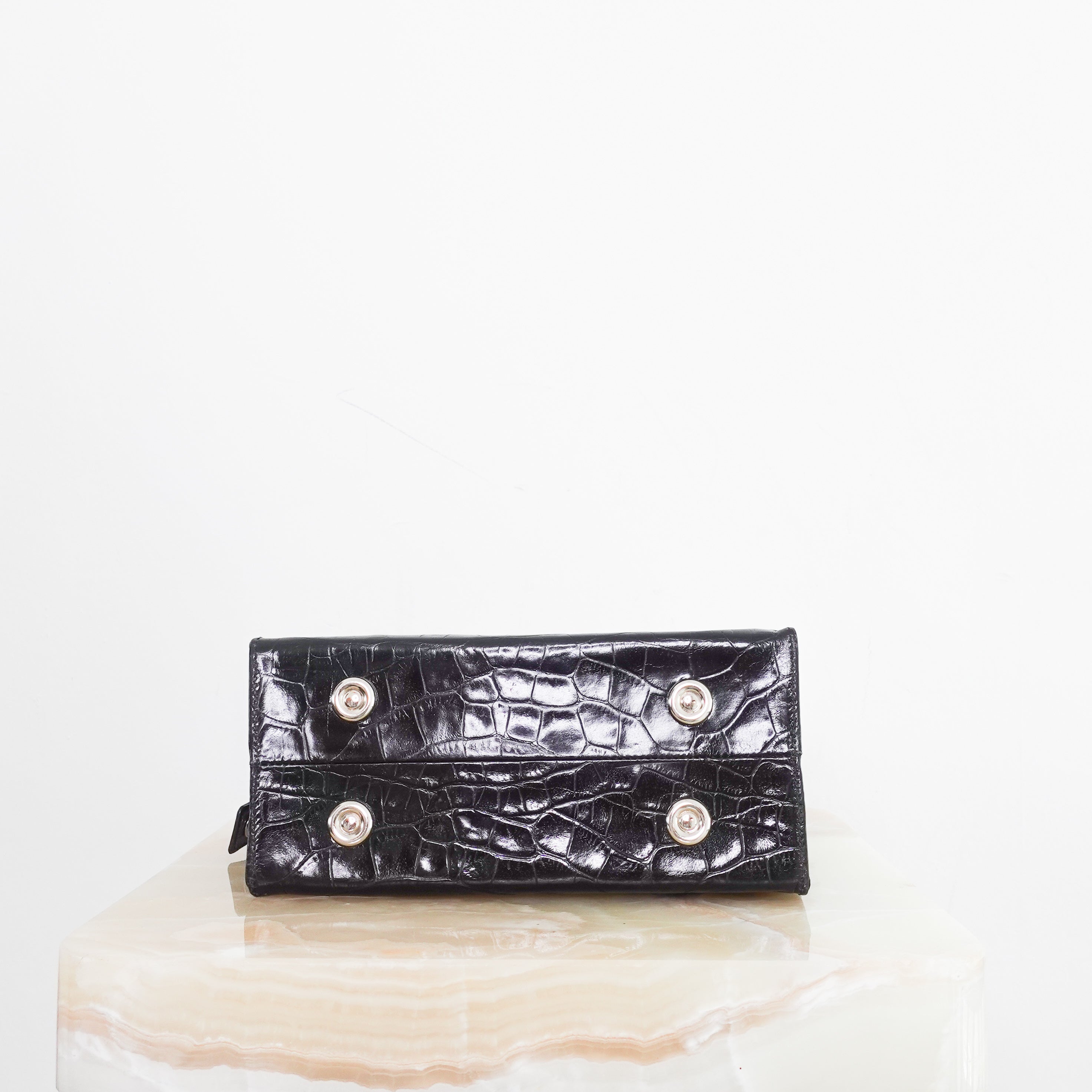 black croc mini shoulder bag