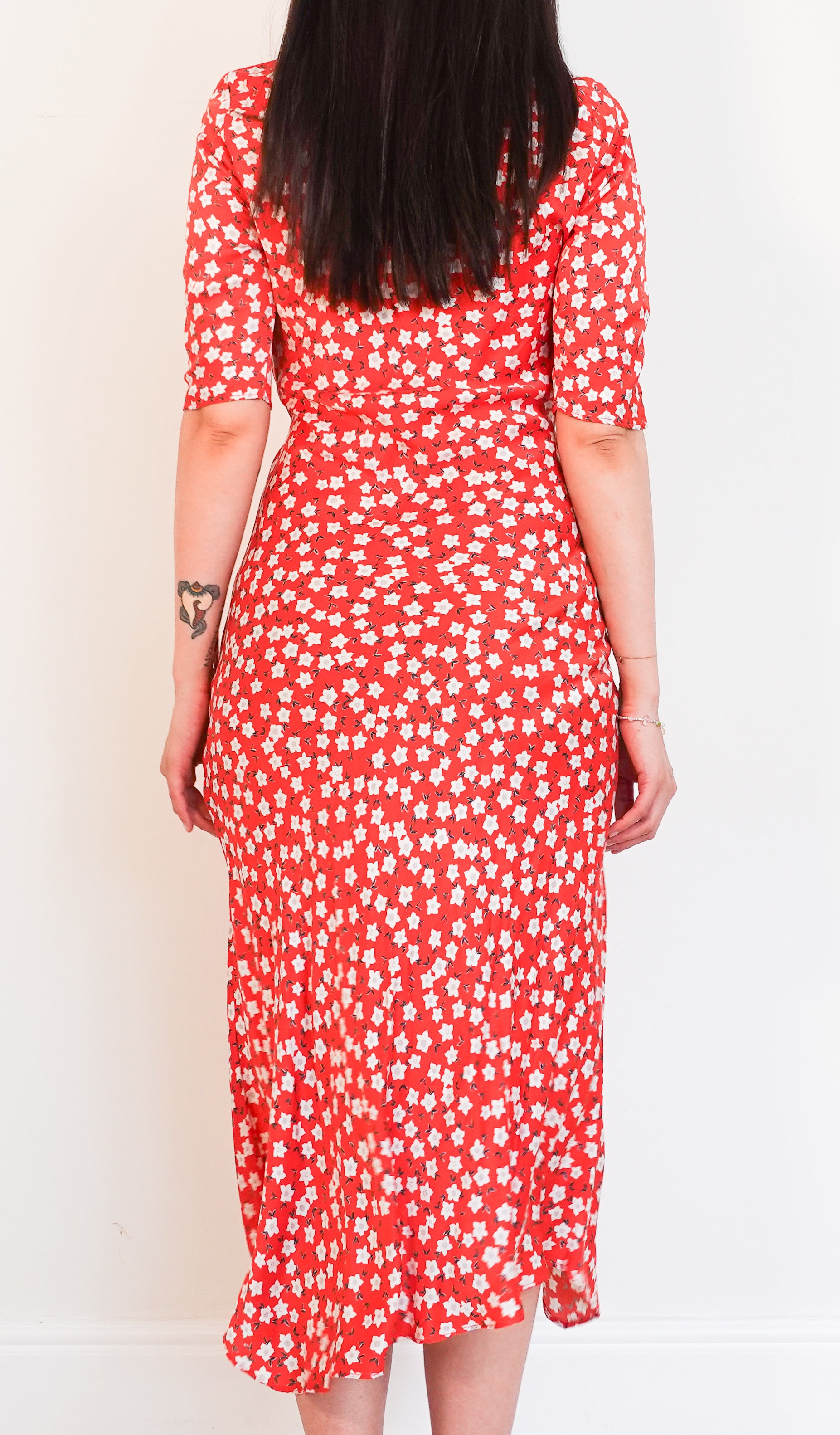 Red floral midi dress RRP £200