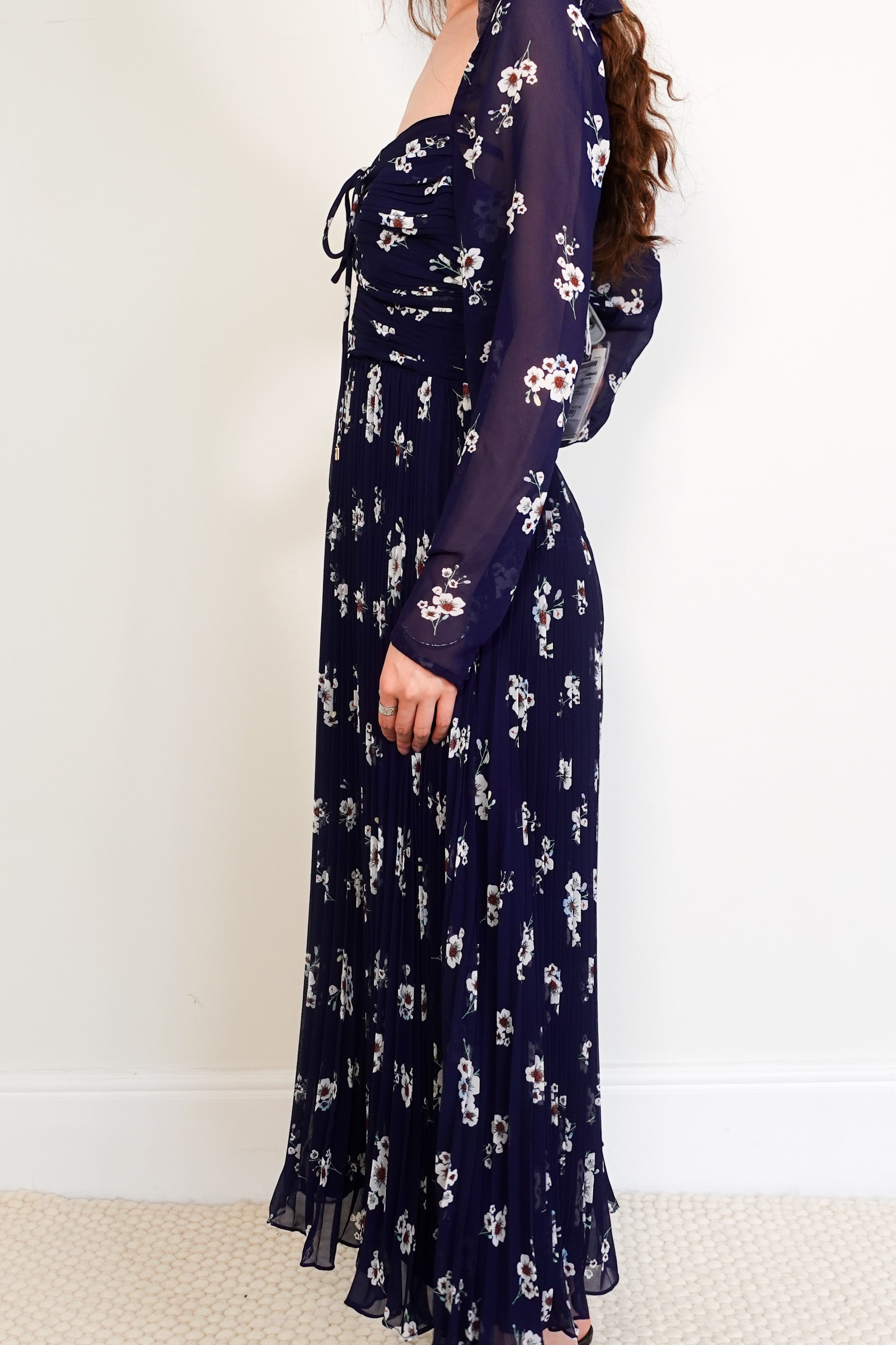 Navy blue floral midi pansy dress RRP £400