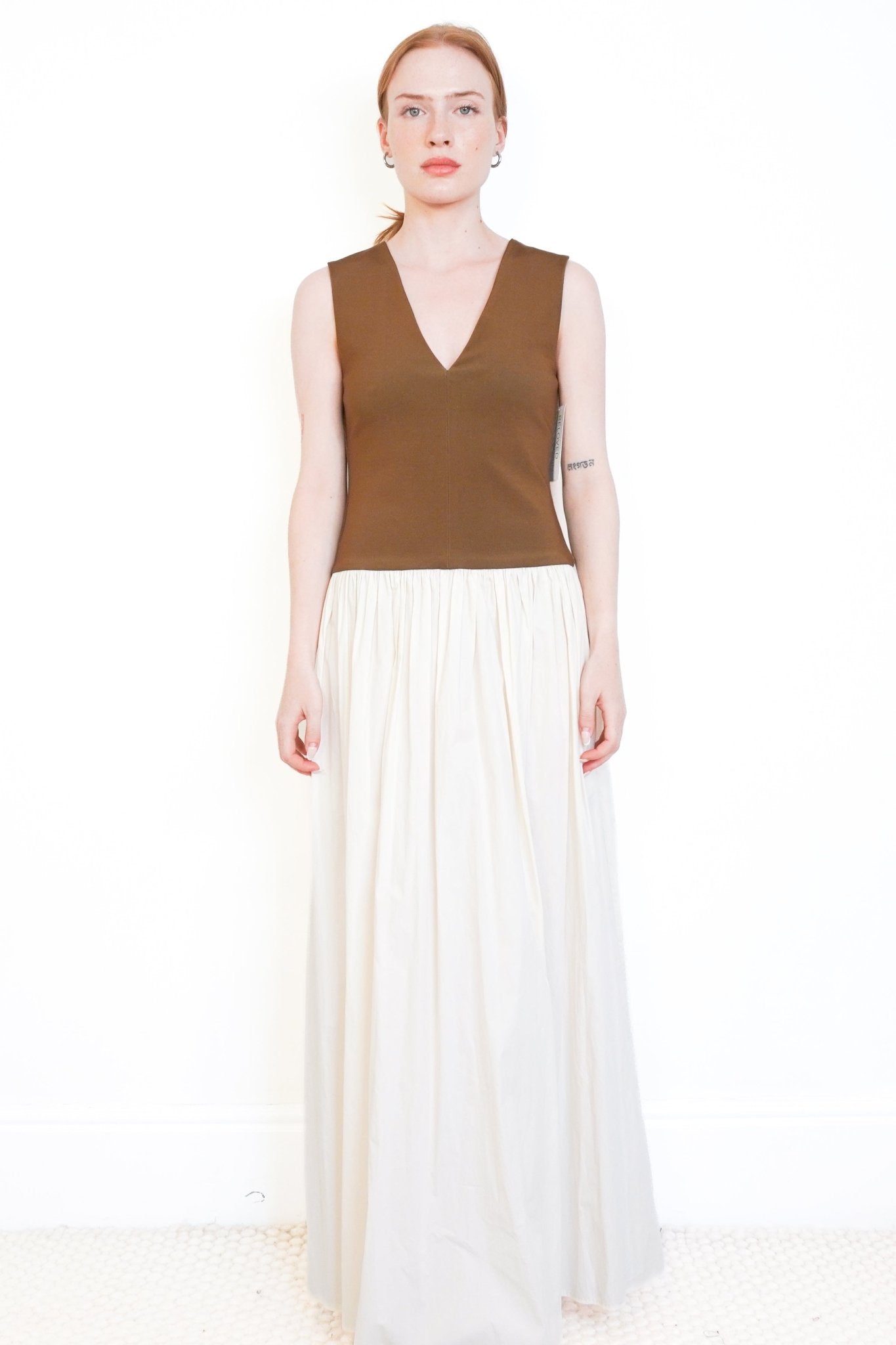 ESSE Studios Java Stretch-Knit & Gathered Cotton-Poplin Maxi Dress (RRP £300) | Authentic Preloved - Reloved Again