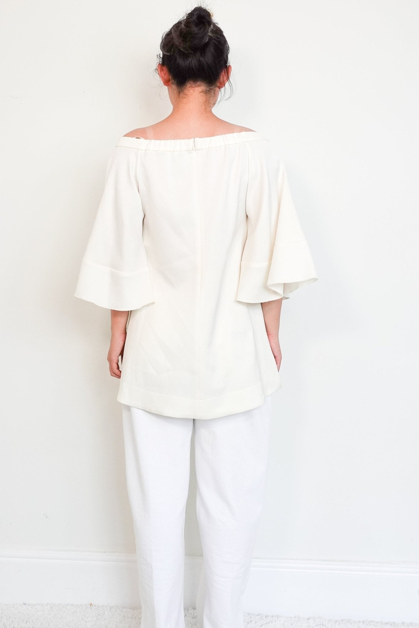 Ellery Satin white Off Shoulder Top with wide sleeves | Authentic Preloved - Reloved Again