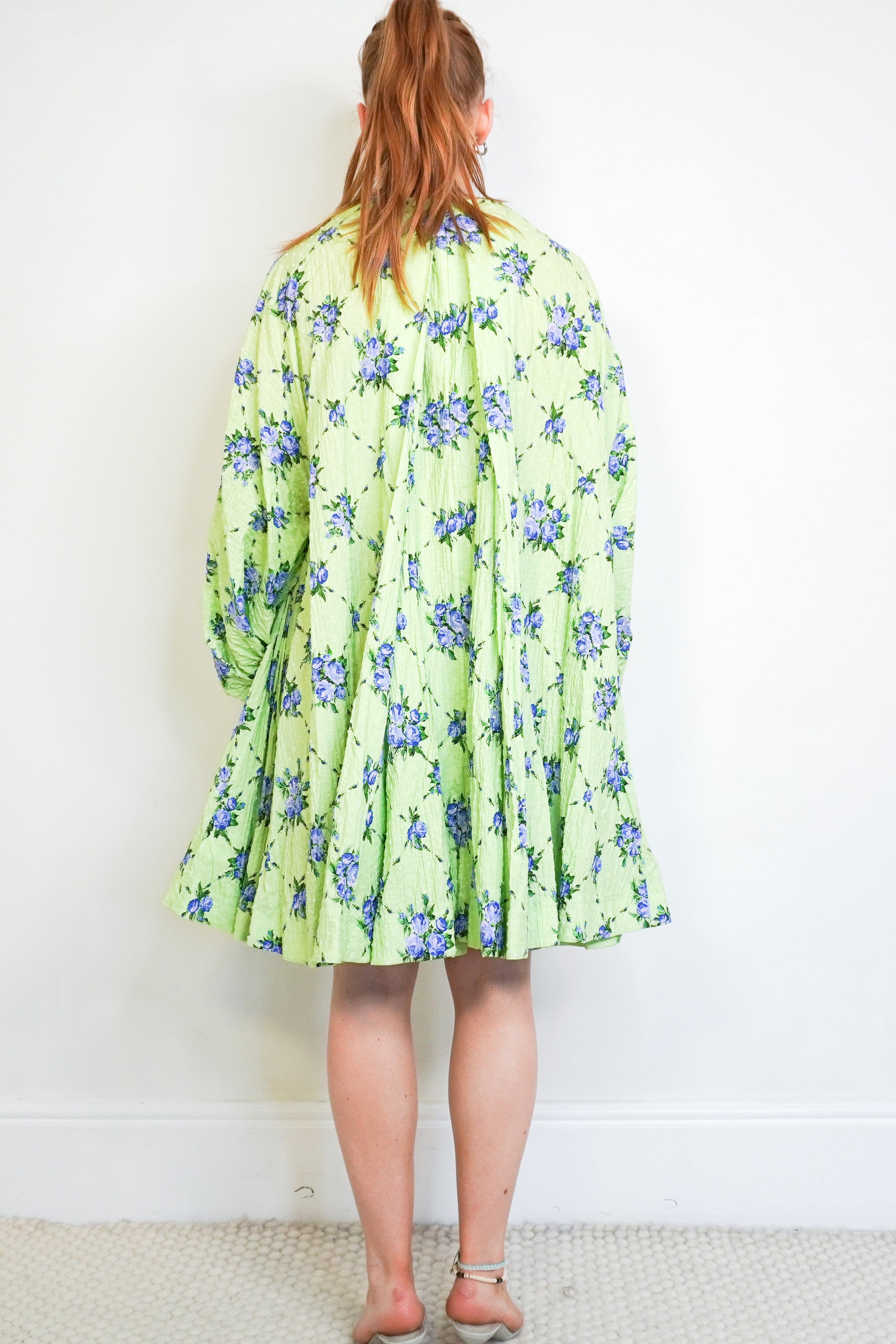 Emilia Wickstead Light Green Floral Textured Mini Dress back photo chelsea london
