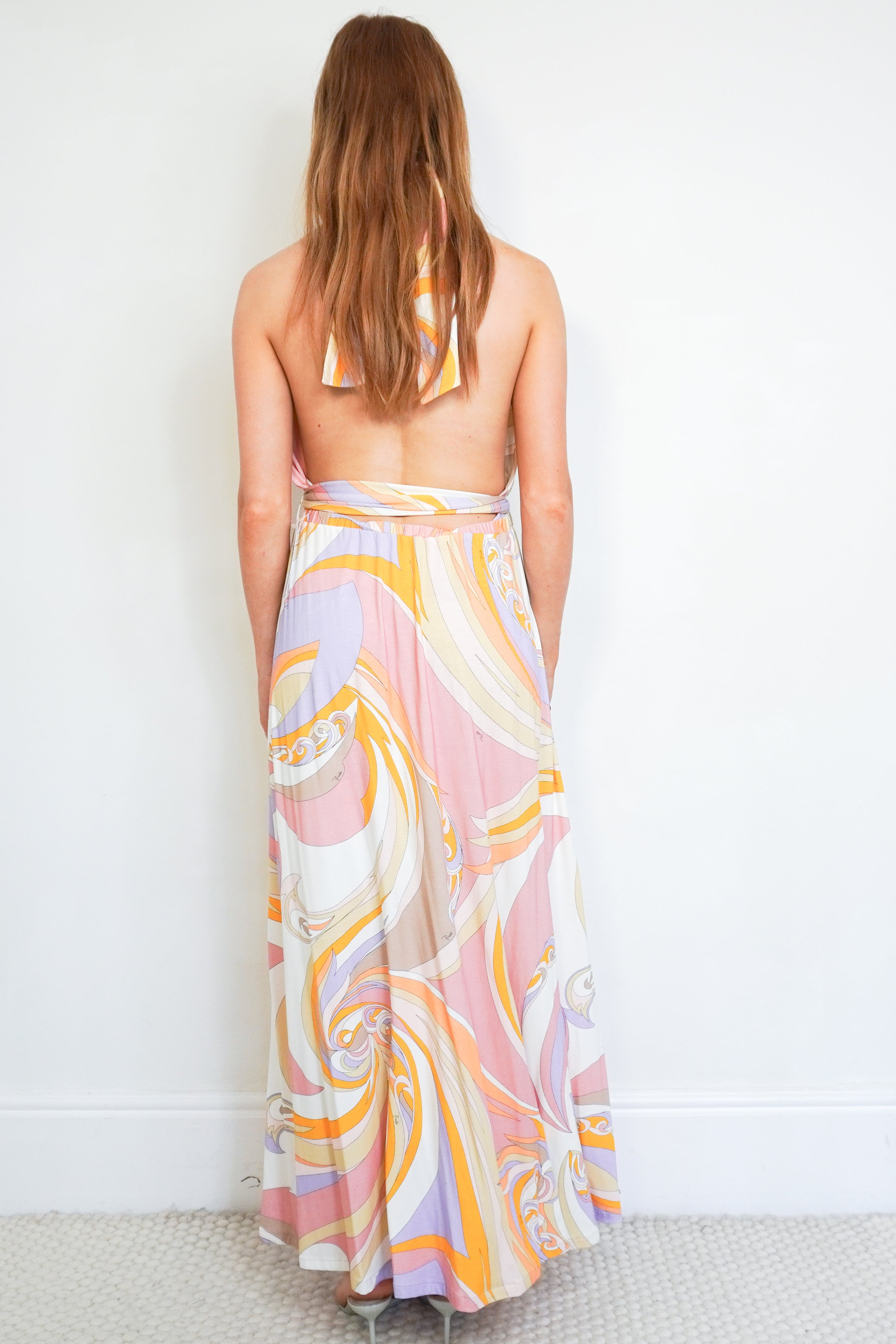 Emilio Pucci Multicolour Swirl Halterneck Dress back photo chelsea london