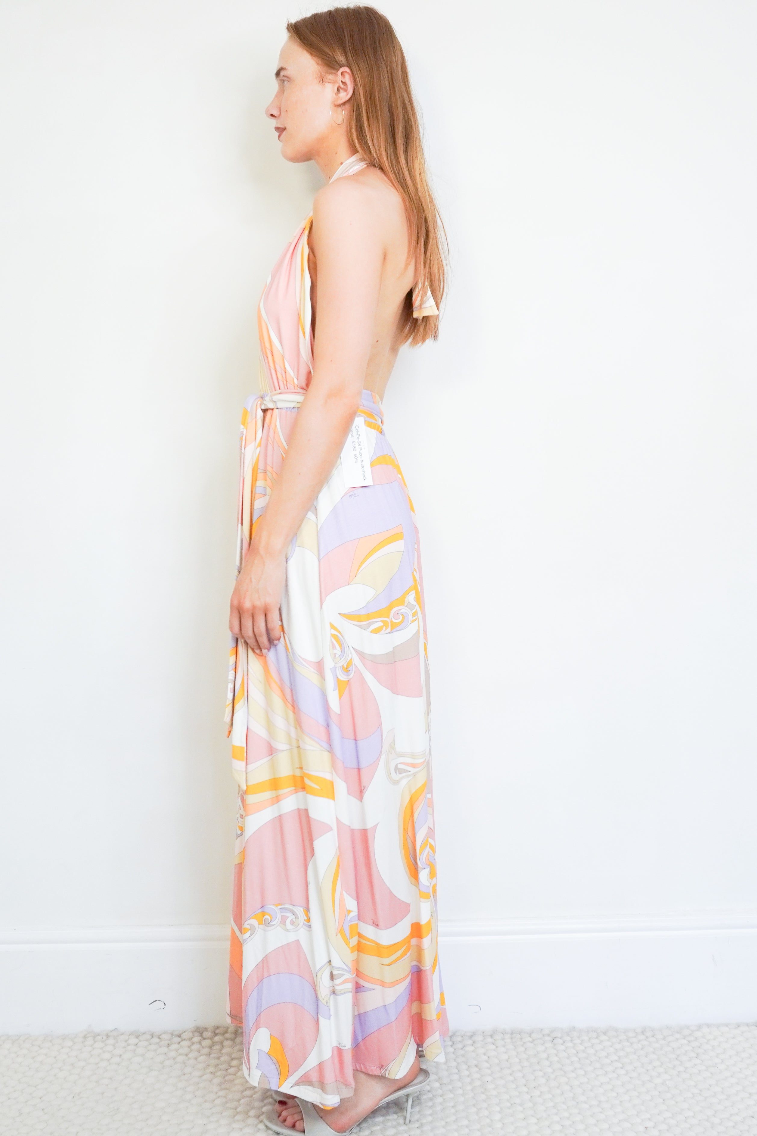 Emilio Pucci Multicolour Swirl Halterneck Dress side photo chelsea london