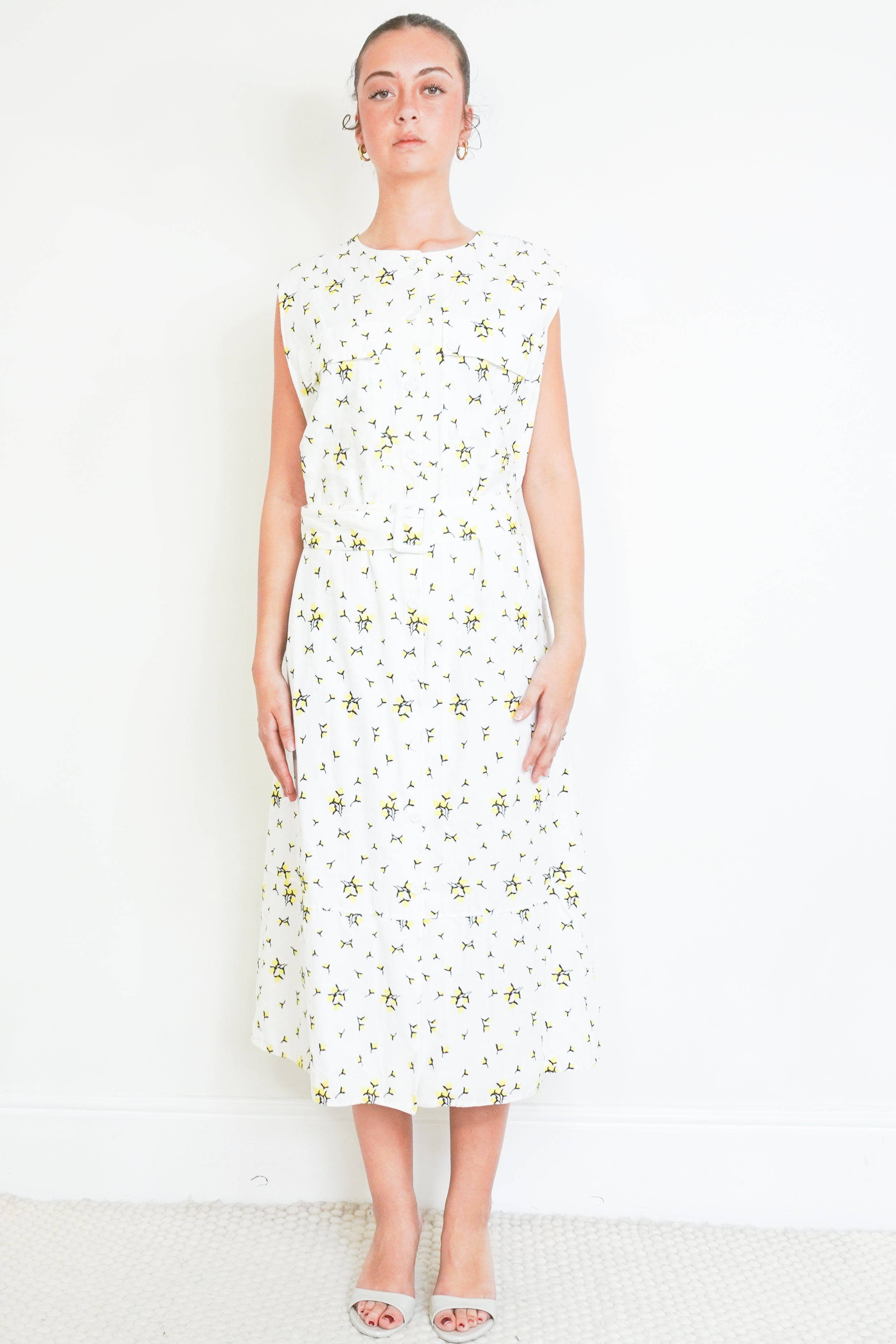 Front photo of an Erdem White Floral Sleeveless Midi Dress front picture Chelsea London