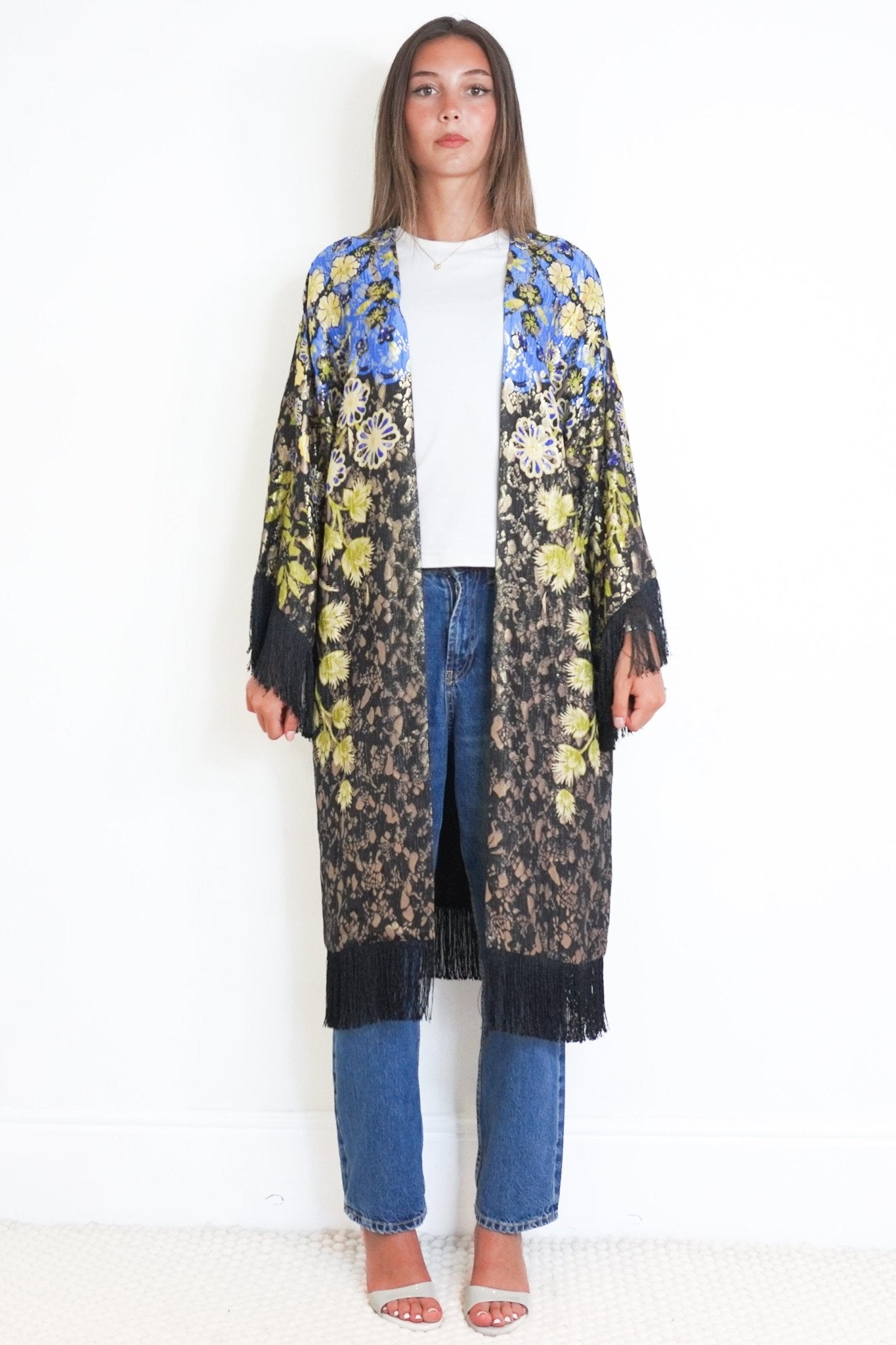 Etro Metallic Gold & Blue Silk Kimono Jacket (RRP £1200) | Authentic Preloved - Reloved Again