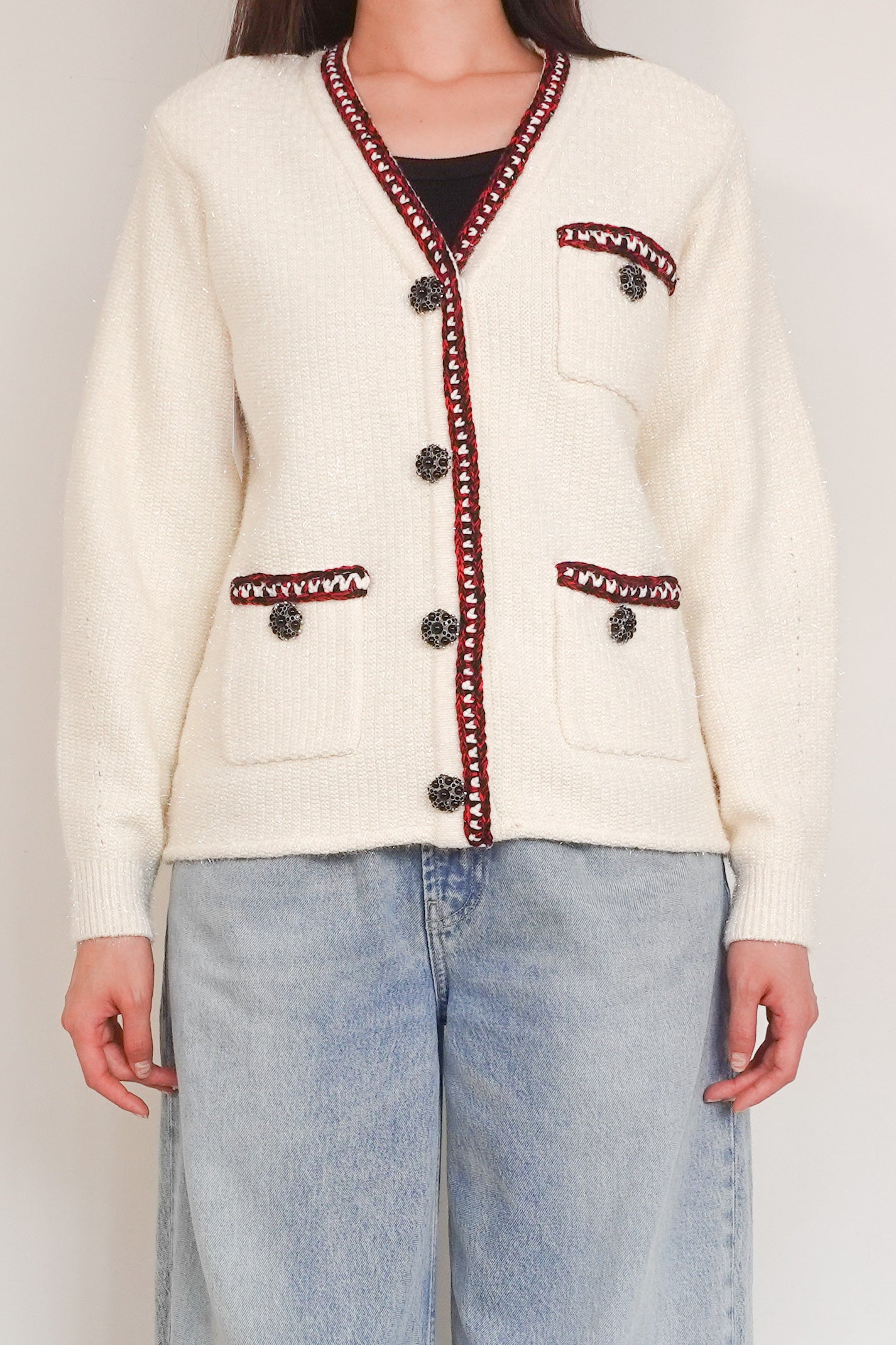 Cream metallic knit cardigan RRP £380