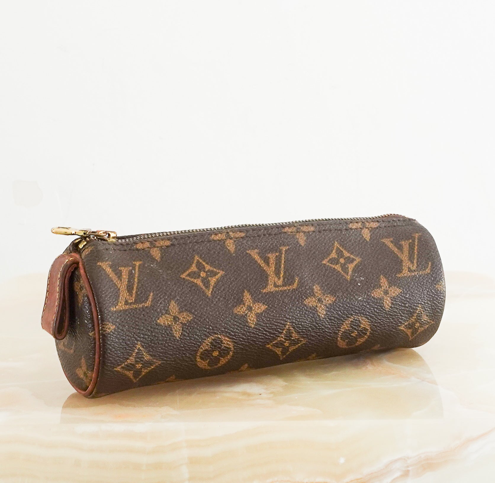 Leather monogram pencil case