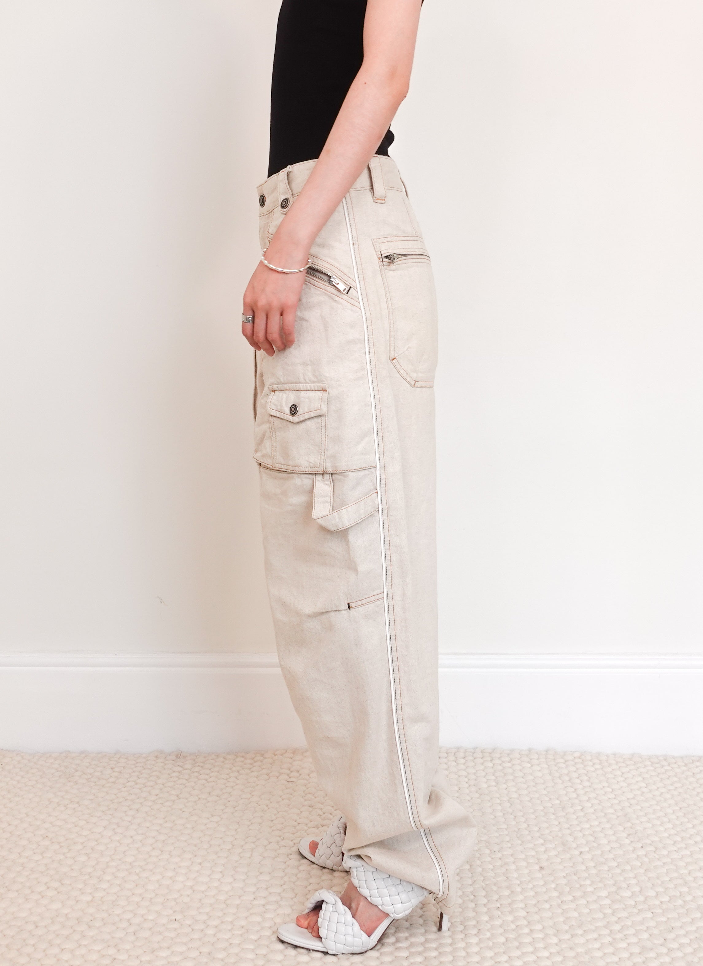 Ecru cotton cargo trousers RRP £655