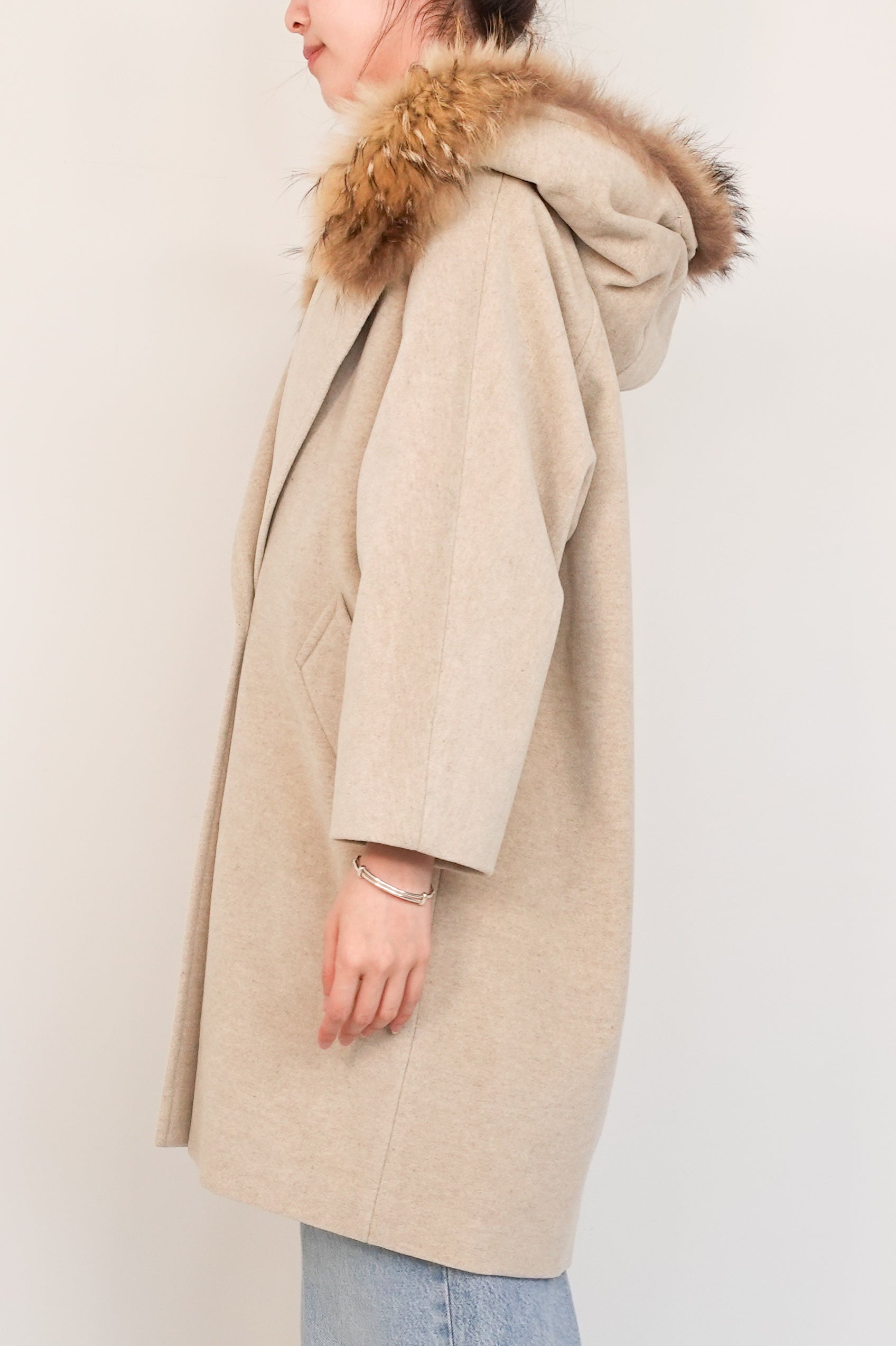 Cream Wool Fur Hooded coat RRP £550