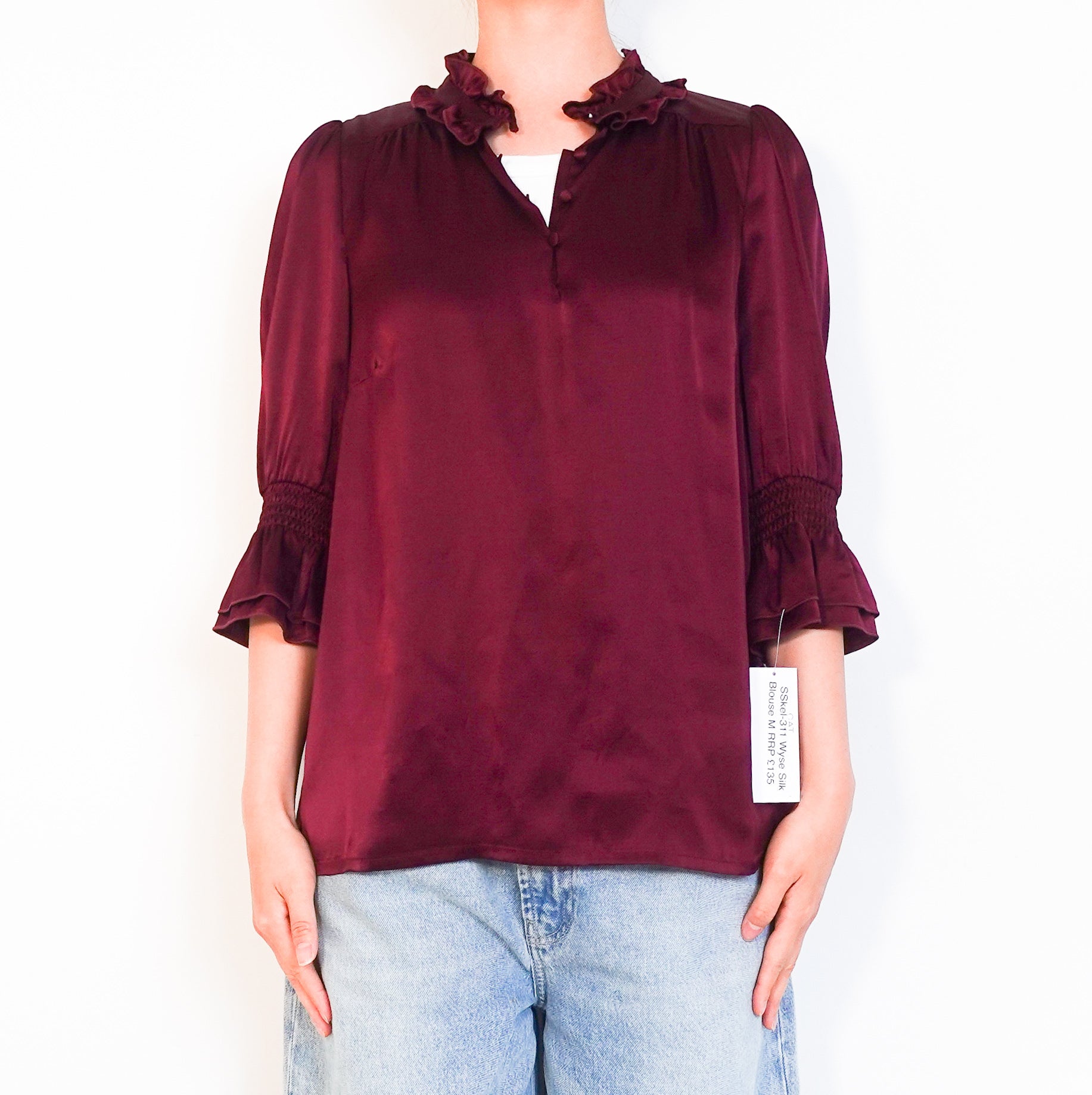 burgundy silk top RRP £180