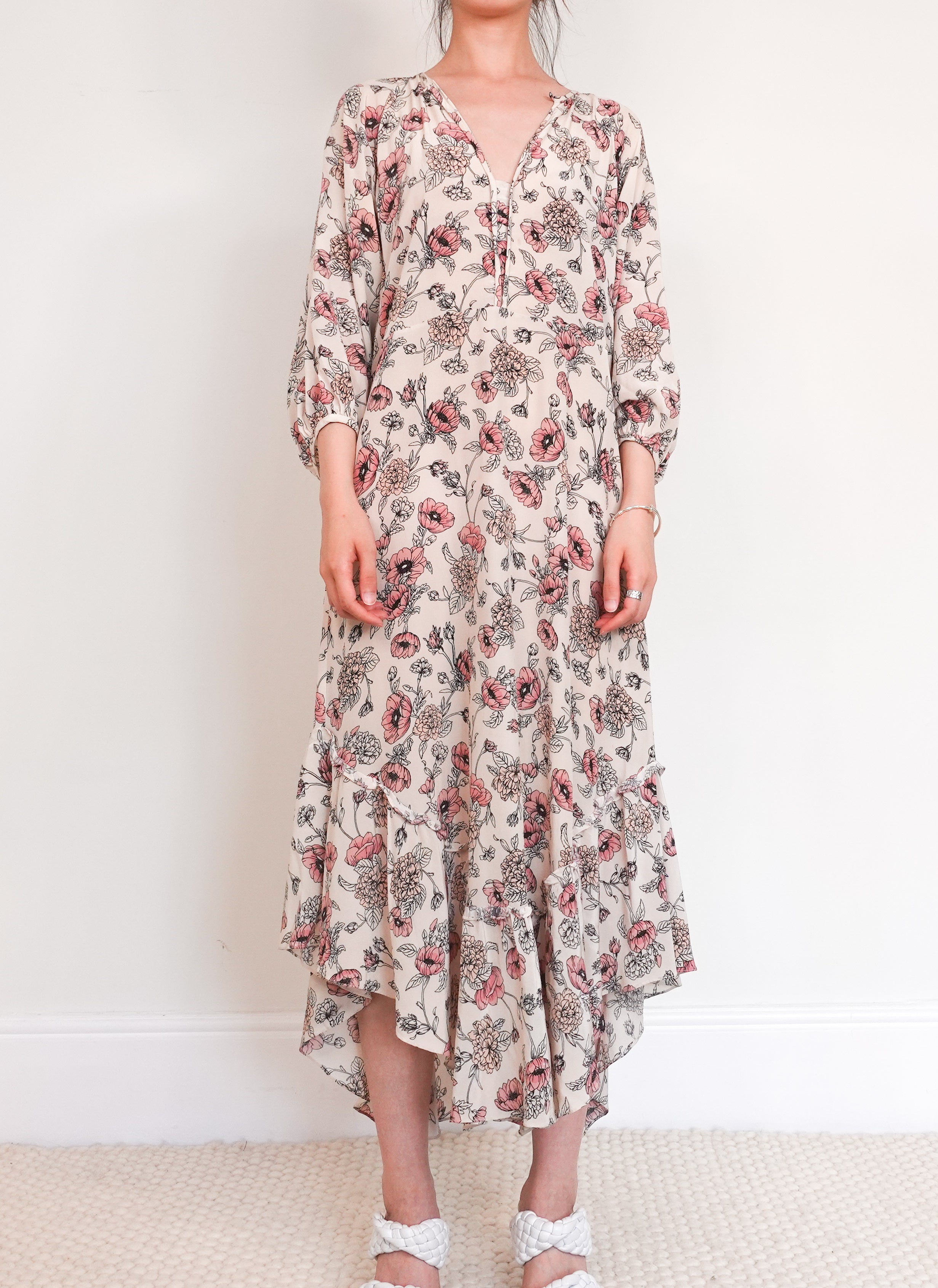 Cream floral midi dress