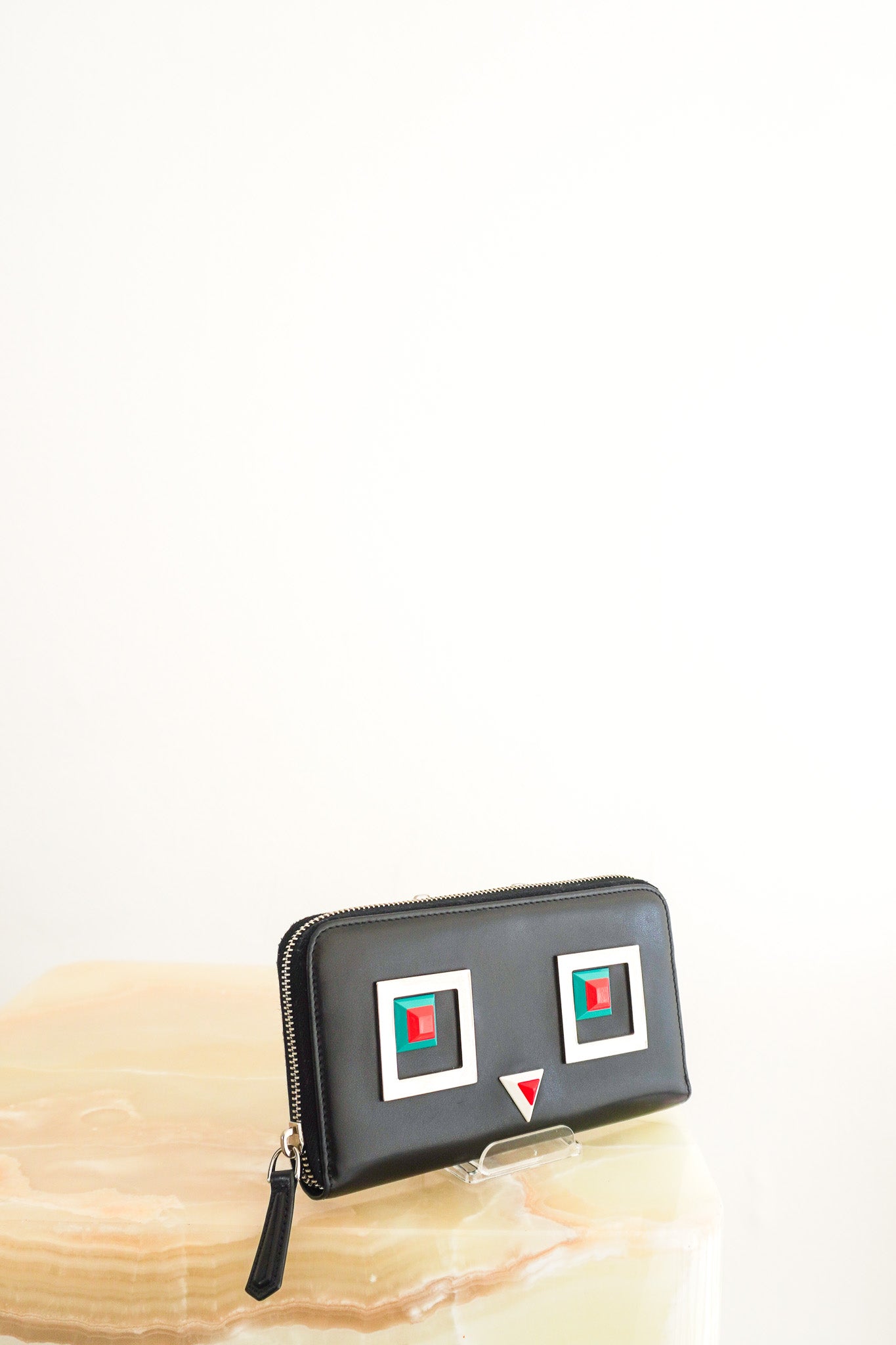 Fendi-Monster-Eyes-Zip-Around-Wallet-in-Black-front-picture-chelsea-london