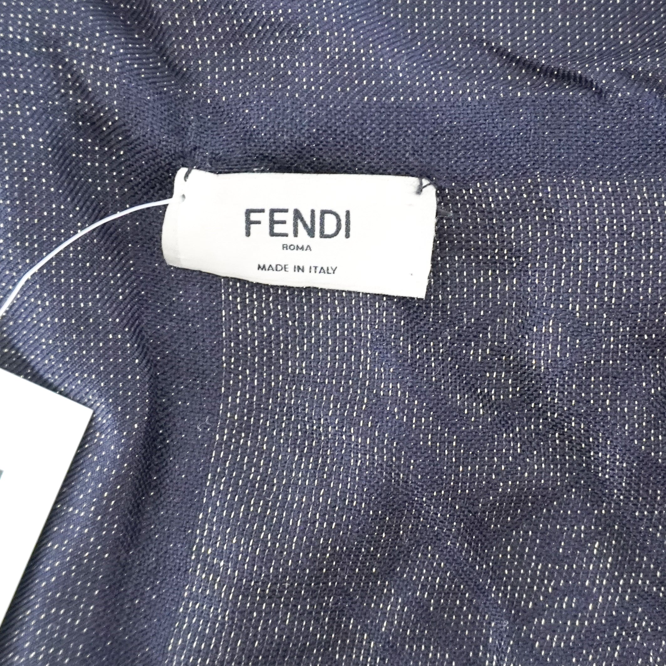 Fendi FF Logo Navy & Gold Silk & Wool Blend Scarf front photo chelsea london label